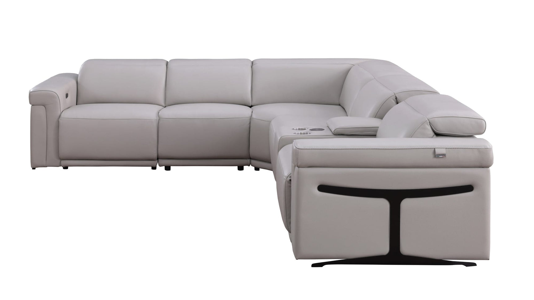 Lucca Light Grey 6-Piece Italian Leather Power Reclining Sectional with Storage Console and Adjustable Headrests view 4