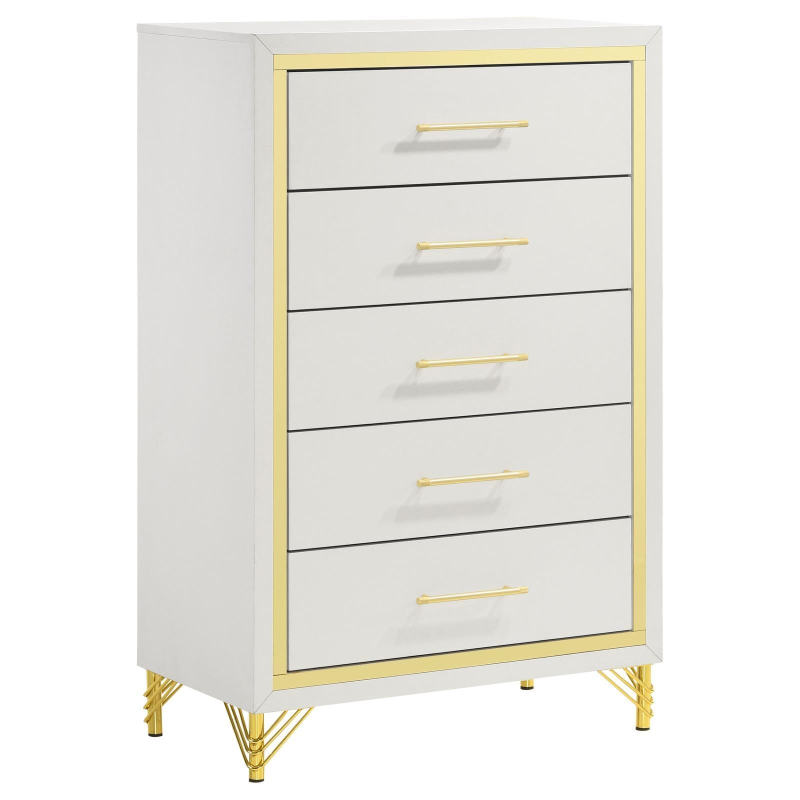 Lucia 5-Drawer White Bedroom Chest front view with drawers closed