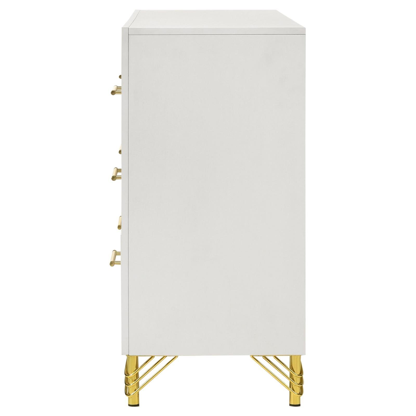Detail of gold trim on Lucia white dresser