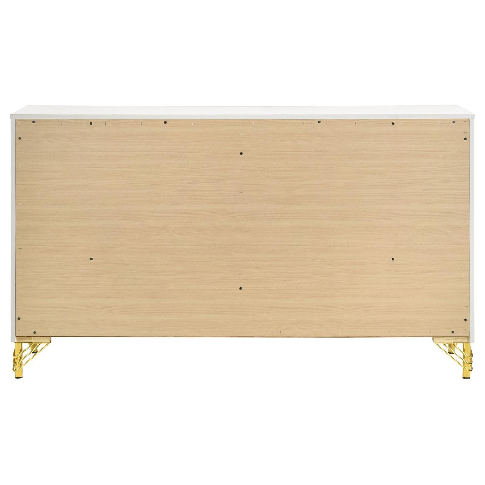 Back view of Lucia white 6-drawer dresser