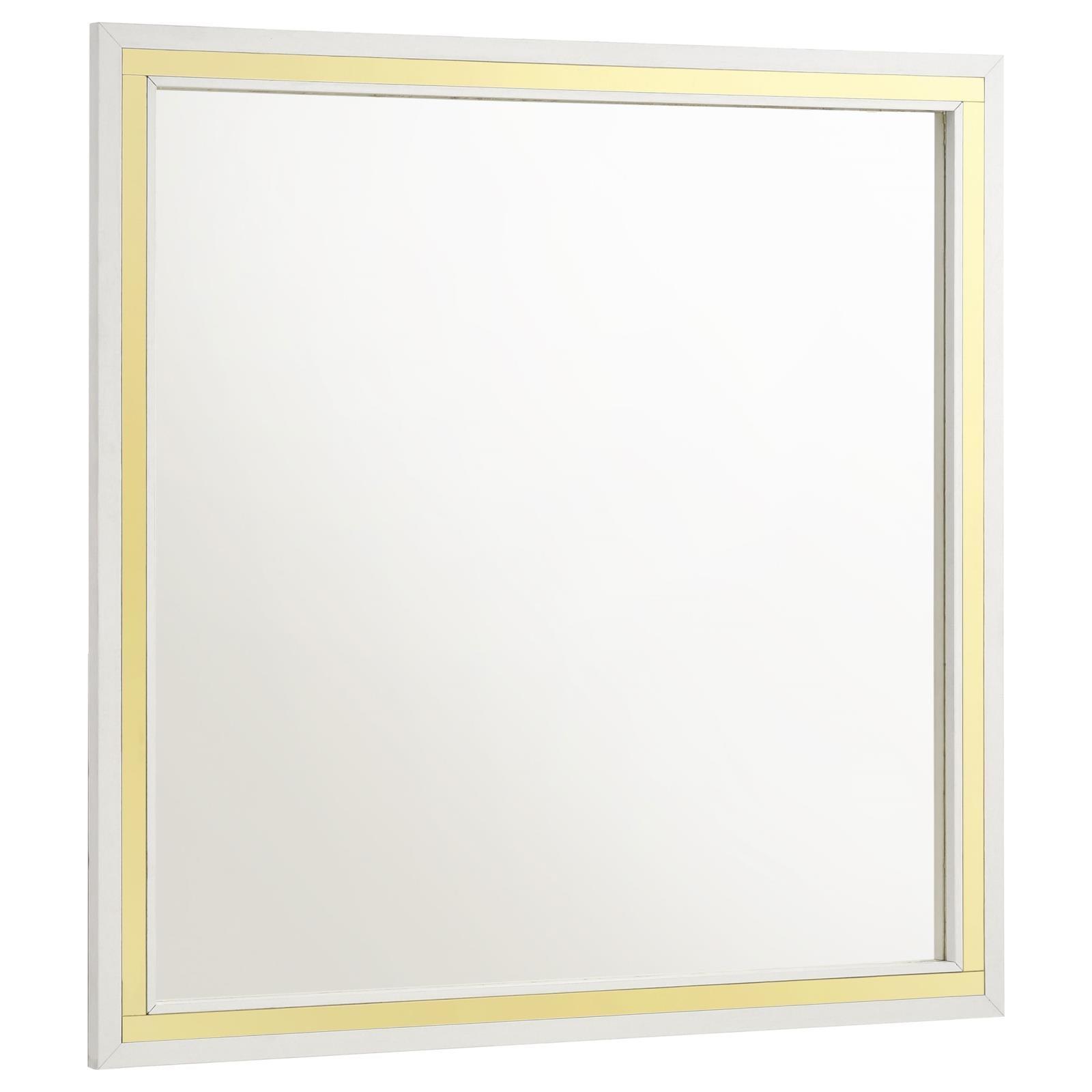 Front view of Lucia dresser mirror white with gold trim