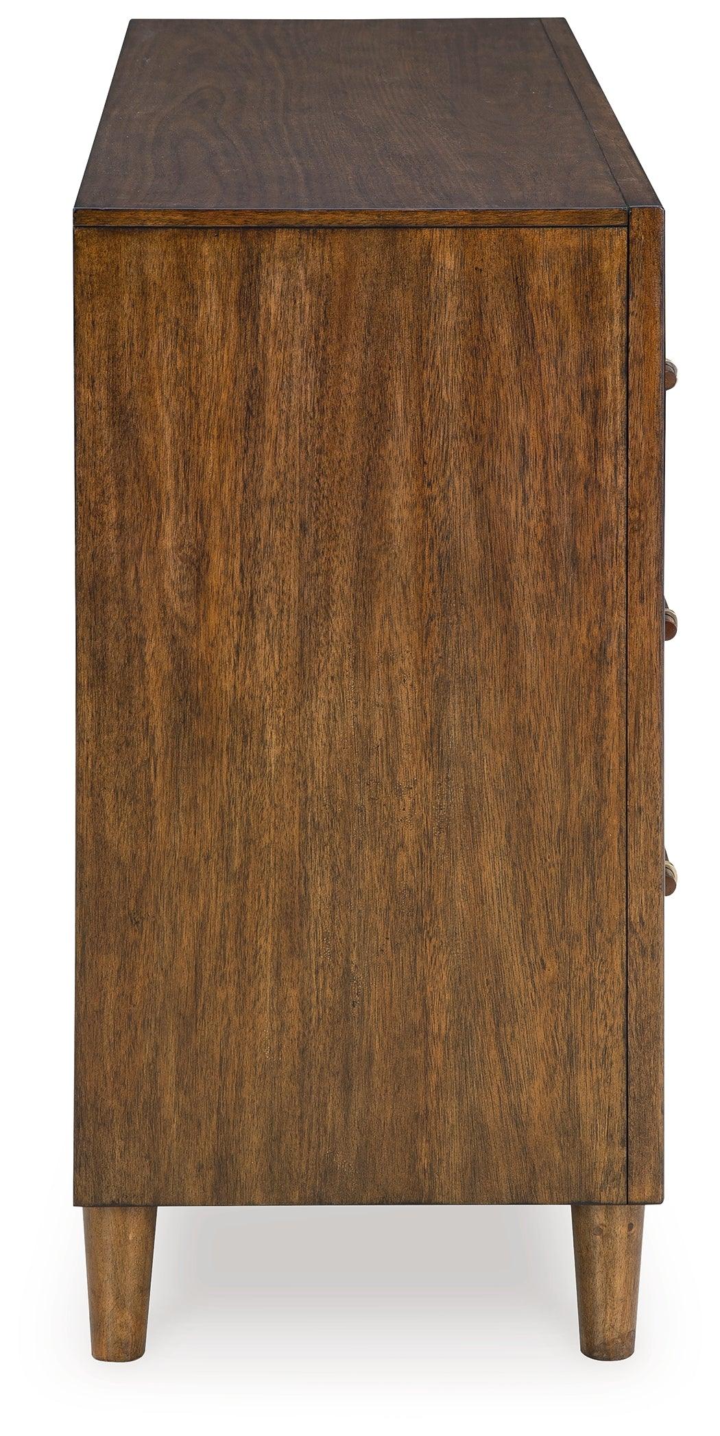 Lyncott Brown Dresser wooden drawer pulls close-up