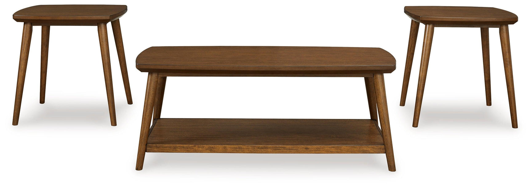 Lyncott Medium Brown Wood Table Set living room styling with accessories