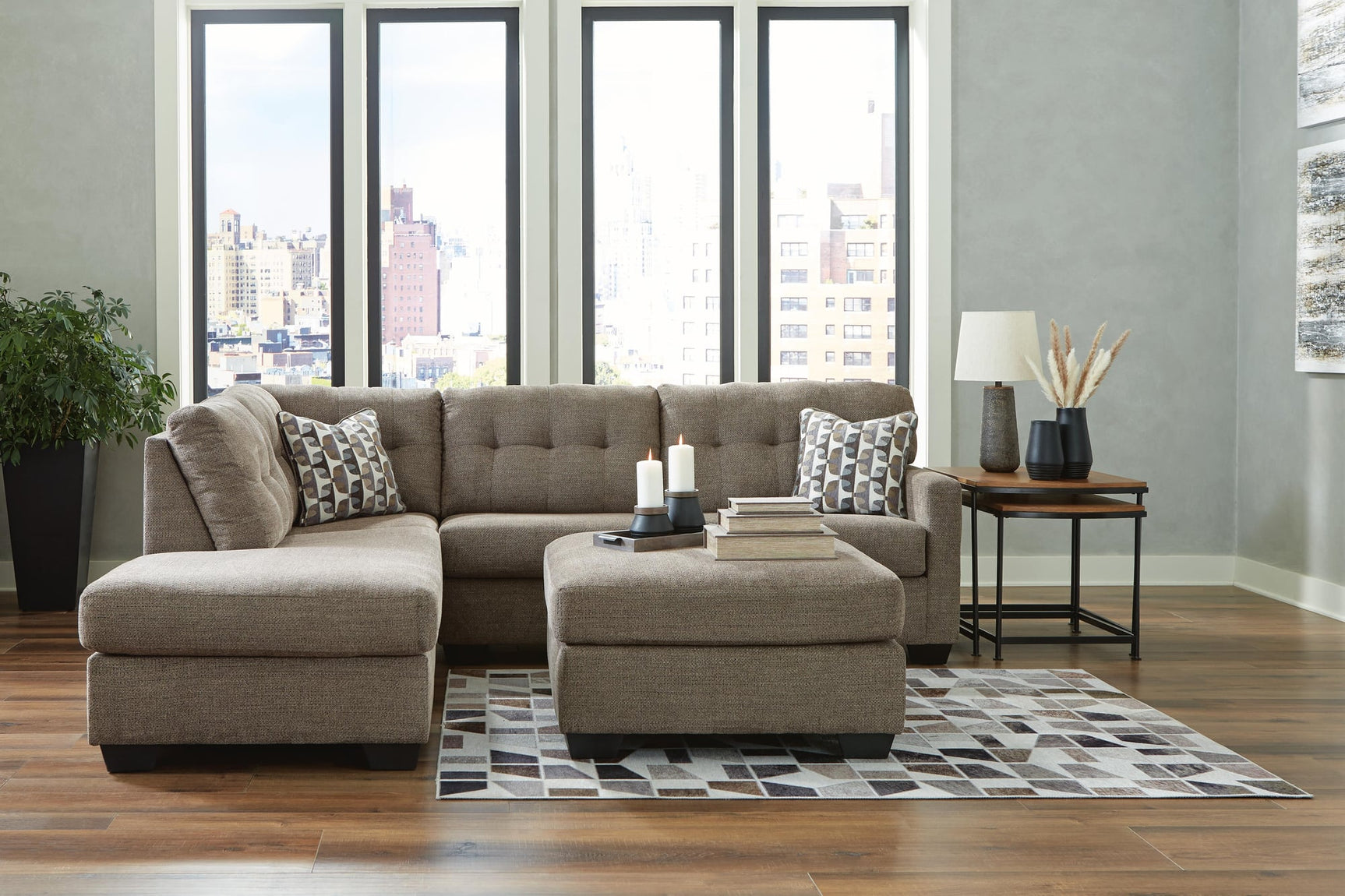 Mahoney Chocolate 2-Piece Sectional with Ottoman - image 1