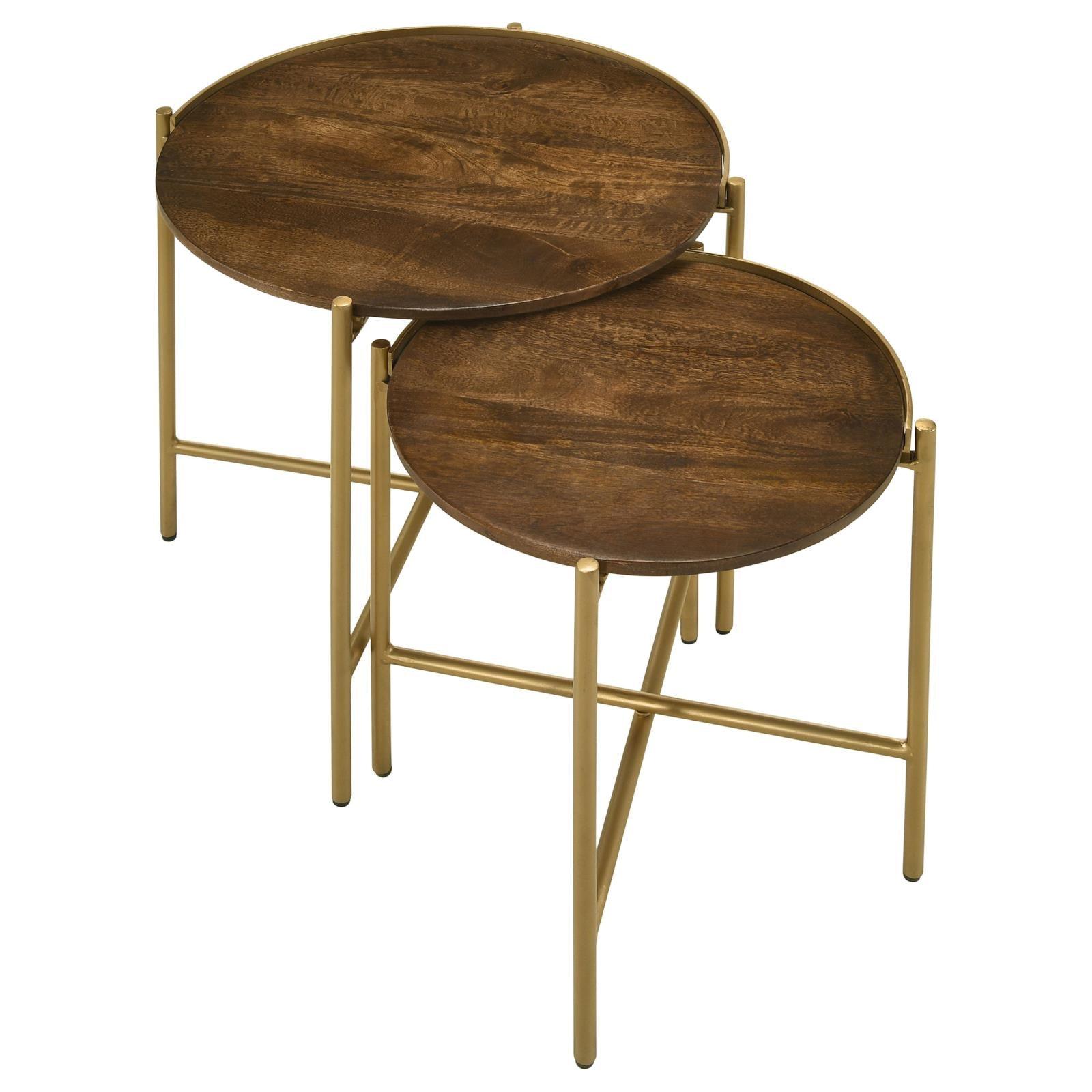 Smaller nesting table sliding under the larger table showing space-saving design