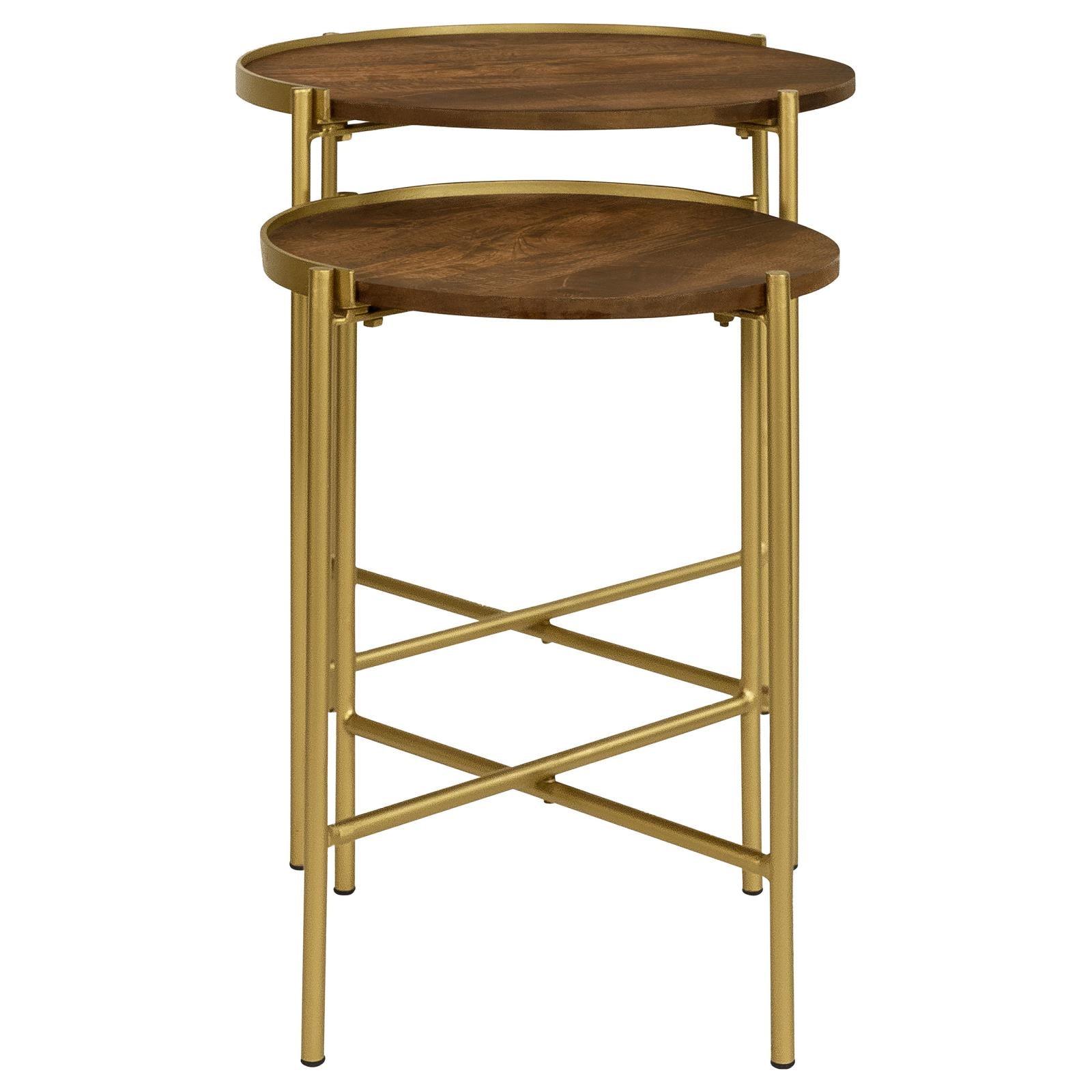 Top view of Malka nesting tables showing wood grain and round shape