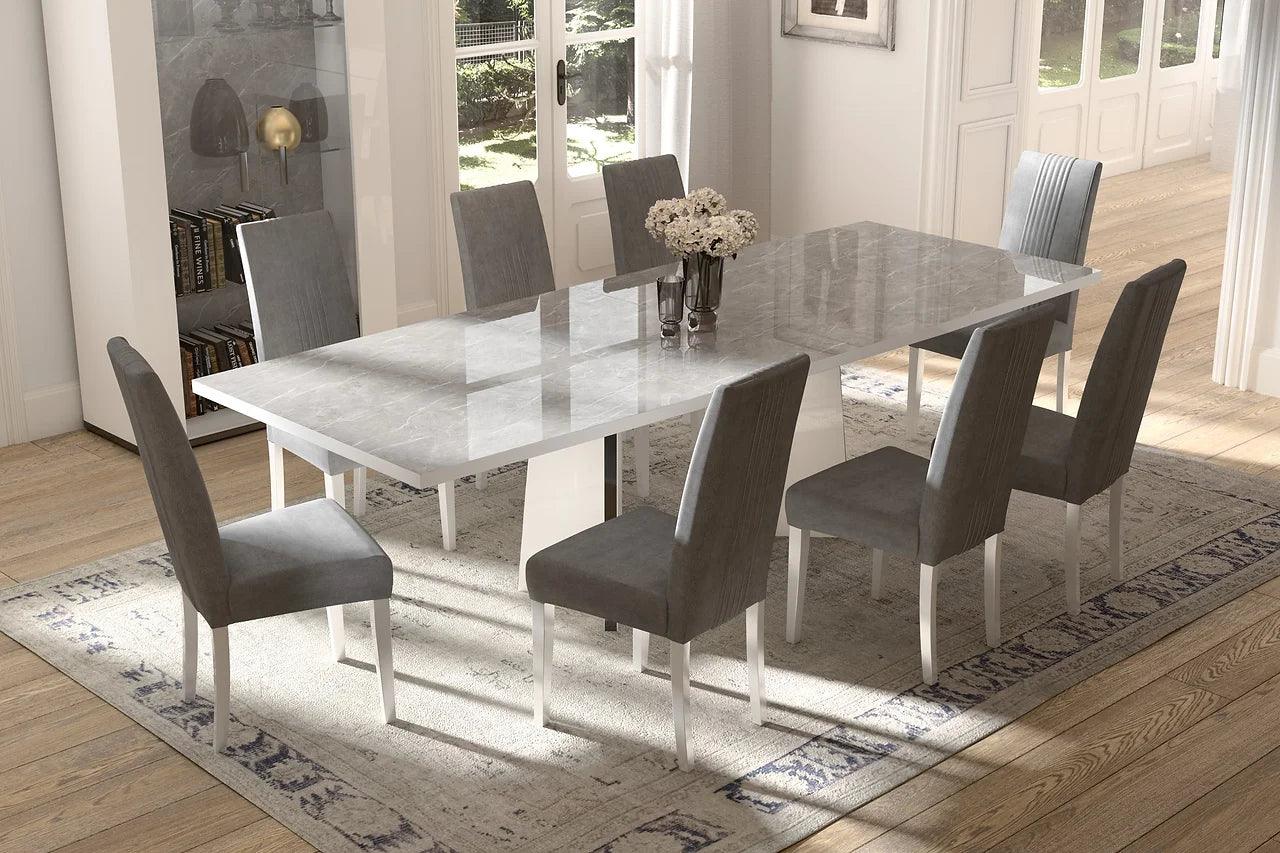 Mara Gray Upholstered Dining Chair angled front view highlighting ergonomic design