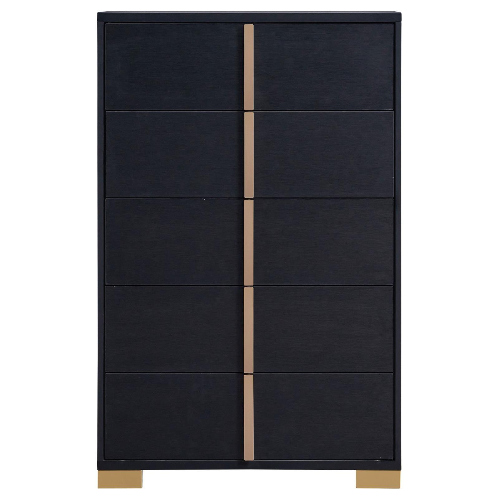 Close-up of gold metal drawer handle on Marceline chest