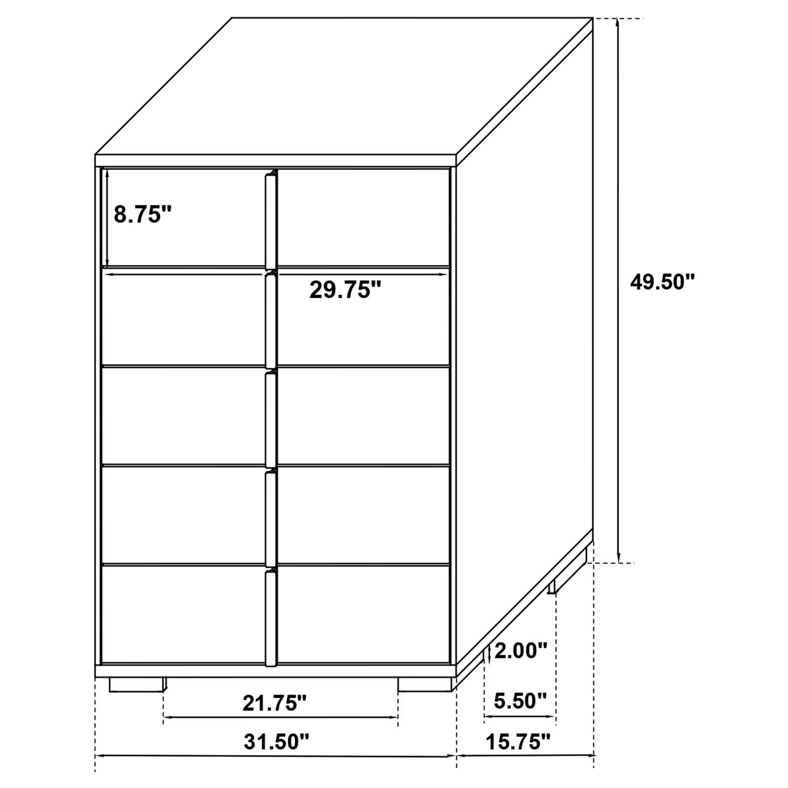 Side profile of Marceline 5-Drawer Chest highlighting finish