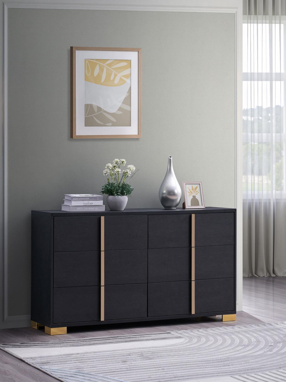 Marceline dresser drawer detail with gold hardware