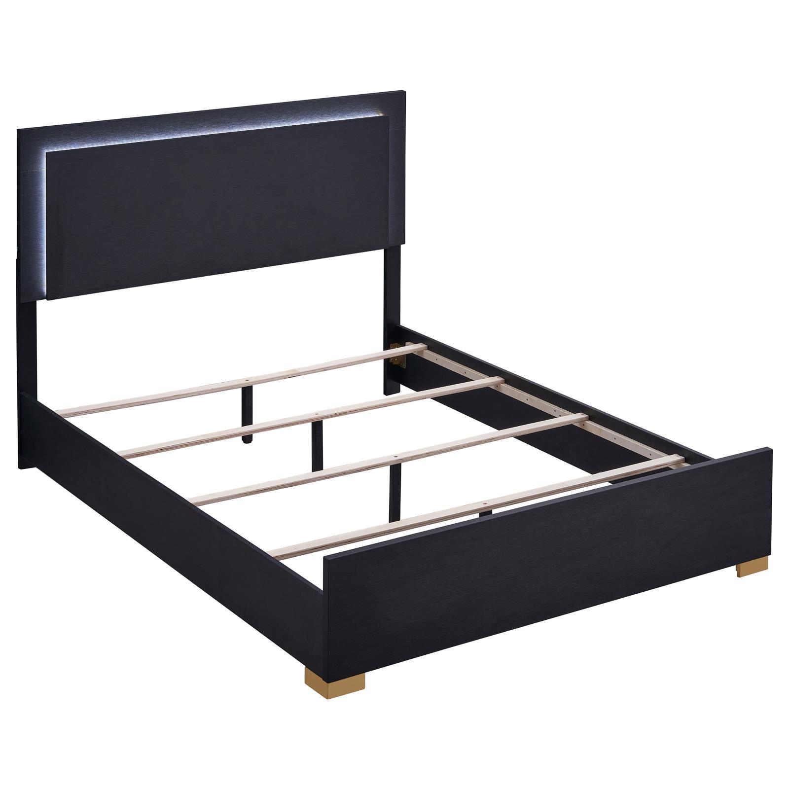 Marceline Queen Bed with LED Headboard Black head-on view of LED headboard