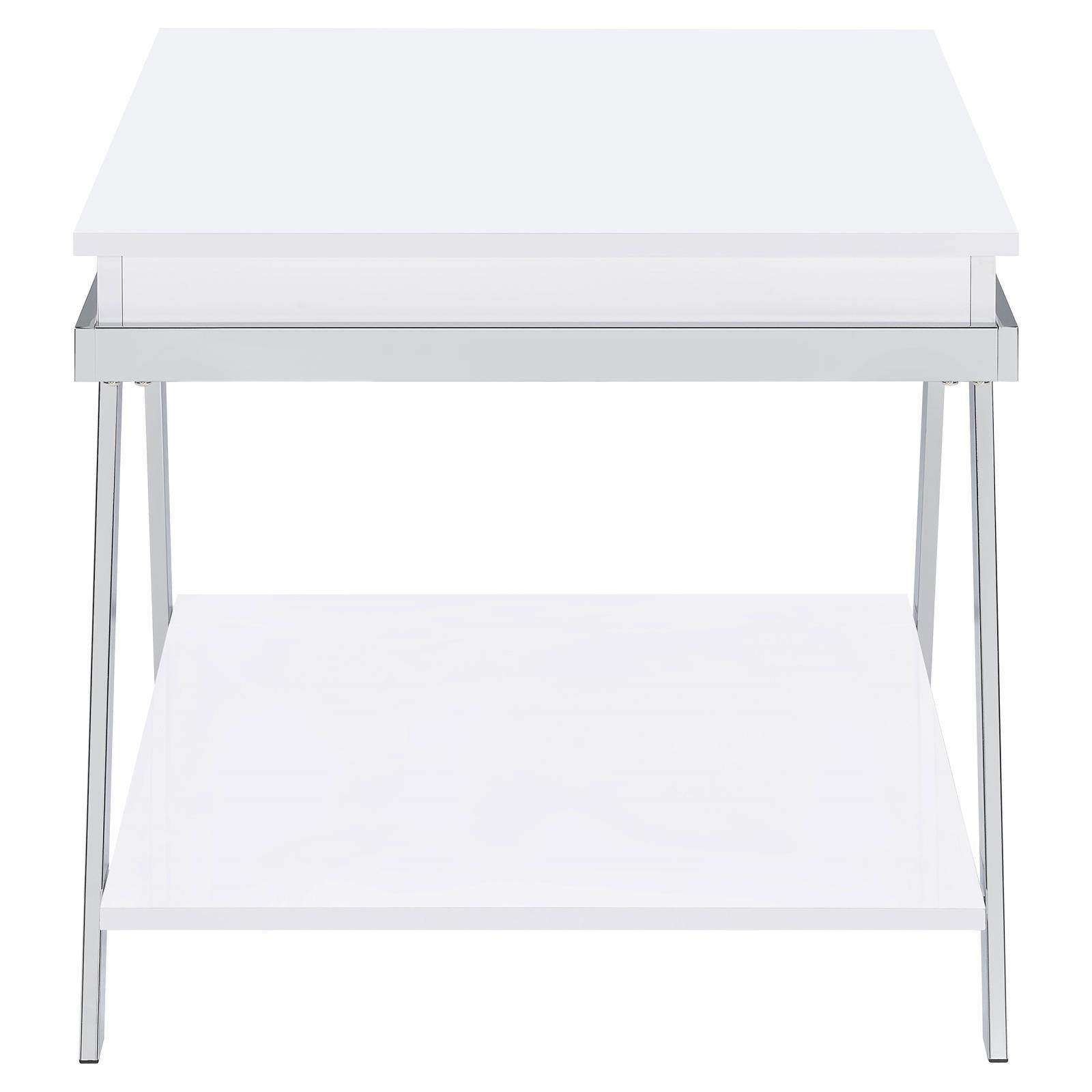 Marcia white high gloss rectangular end table viewed from above