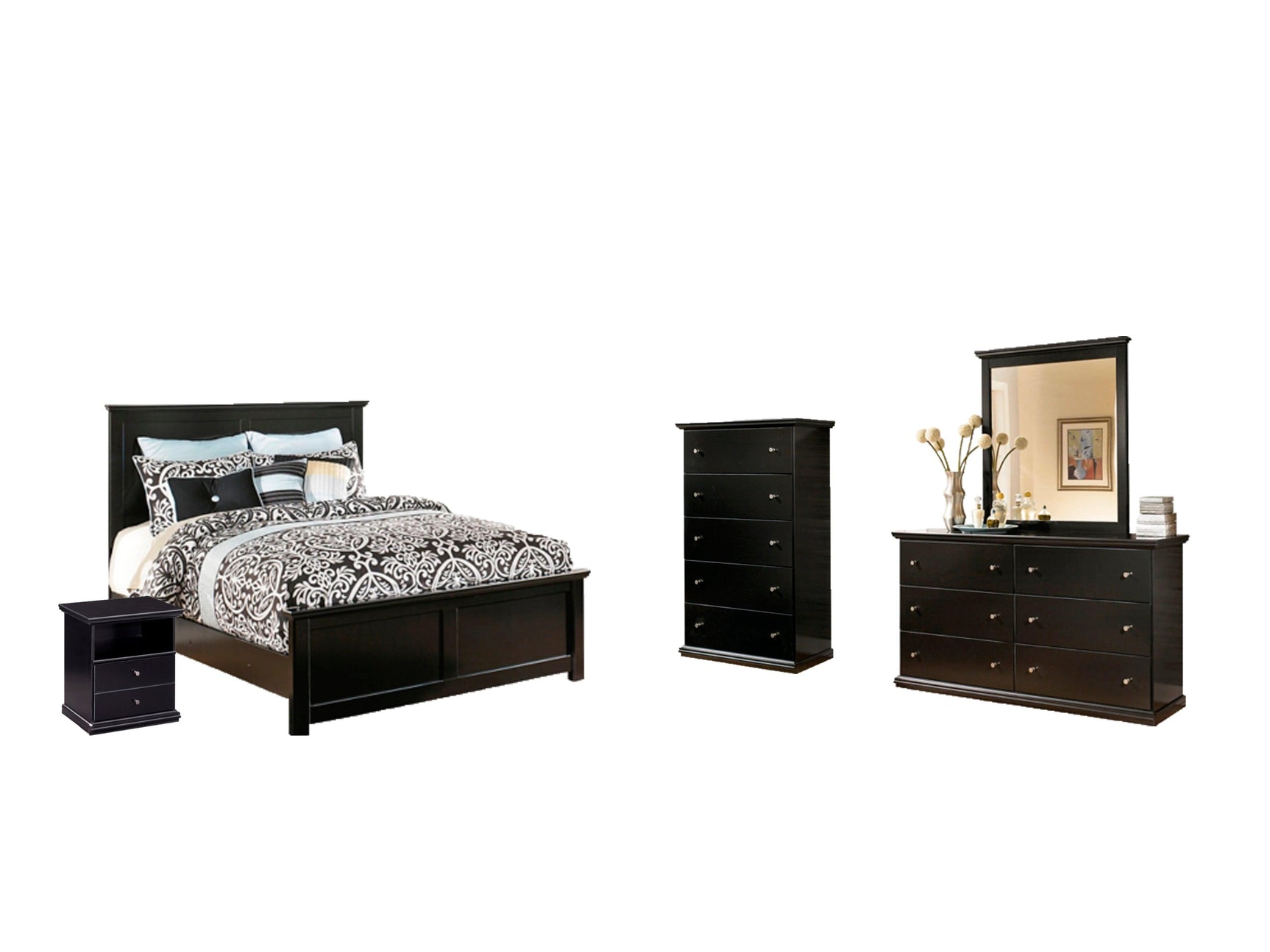 Side view of Maribel Black Panel Bedroom Set bed