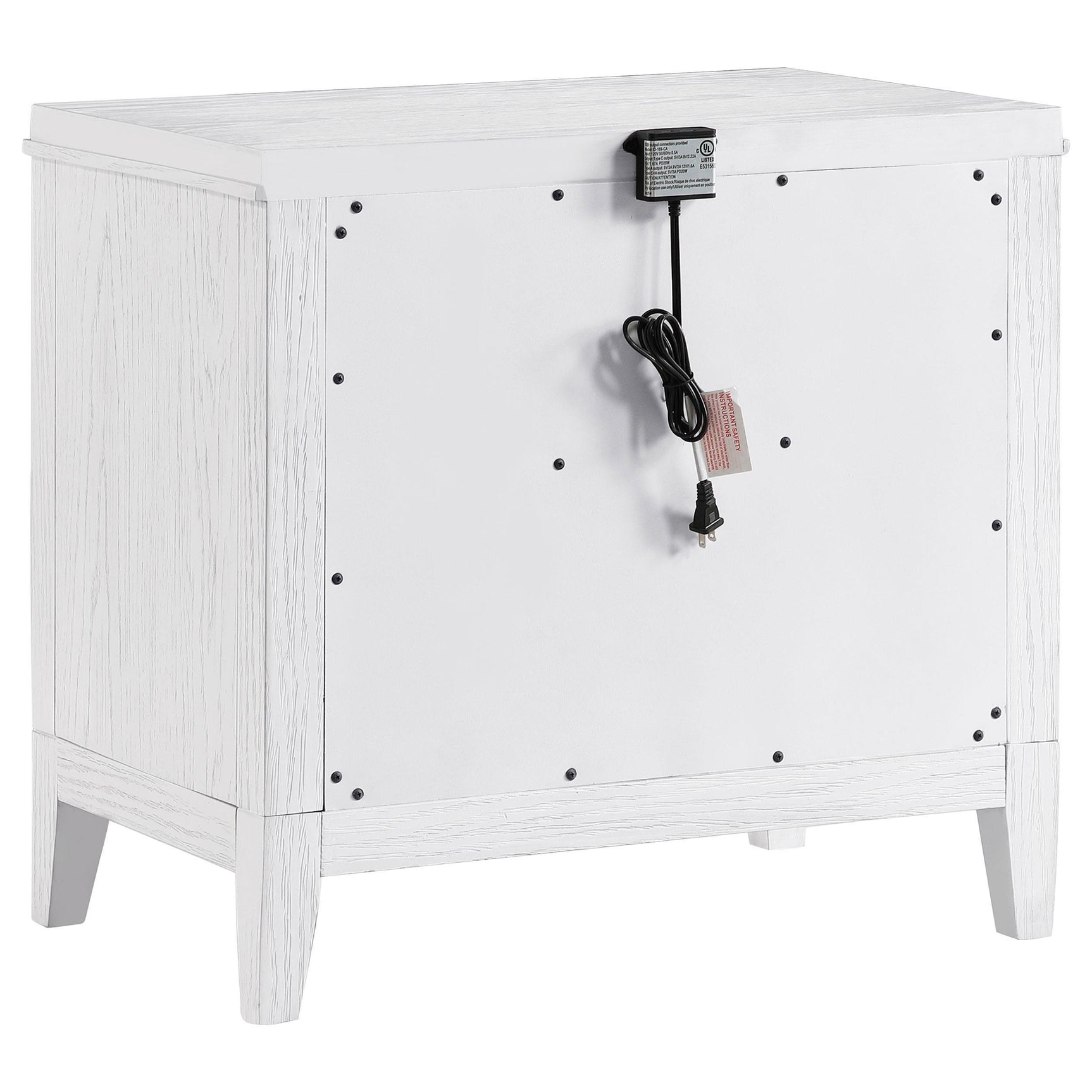 Marielle nightstand styled with bedside lamp and decor