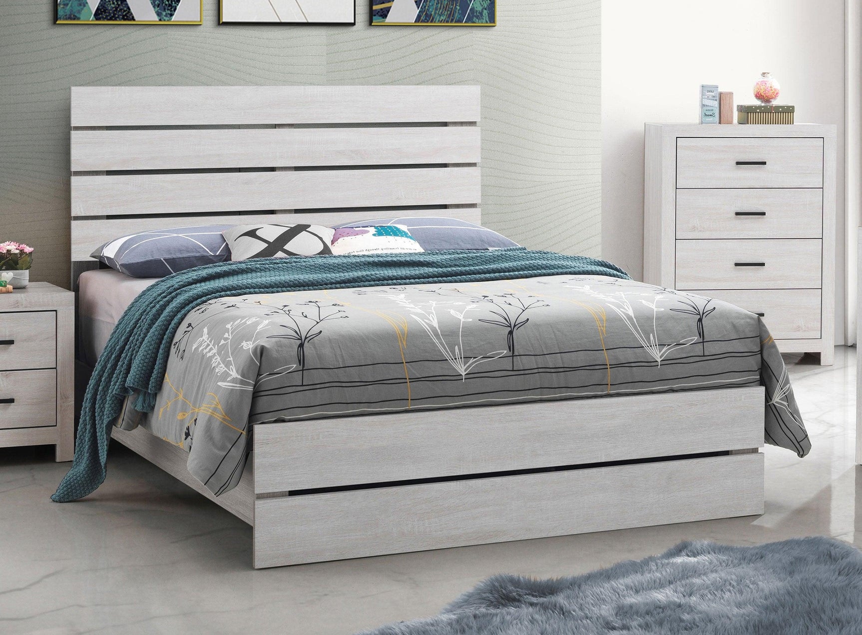Side view of Marion Coastal White panel bed