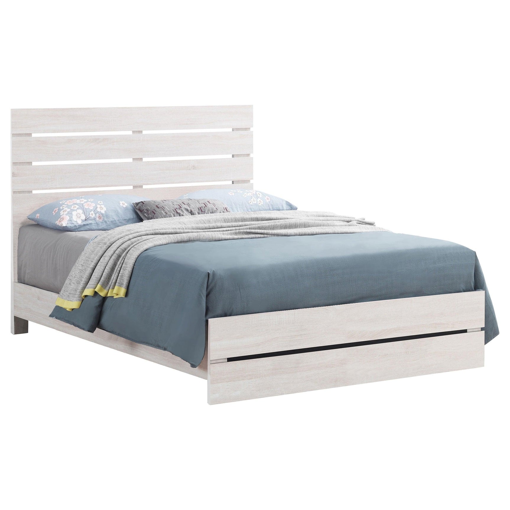 Close-up of bed headboard in Marion Coastal White finish