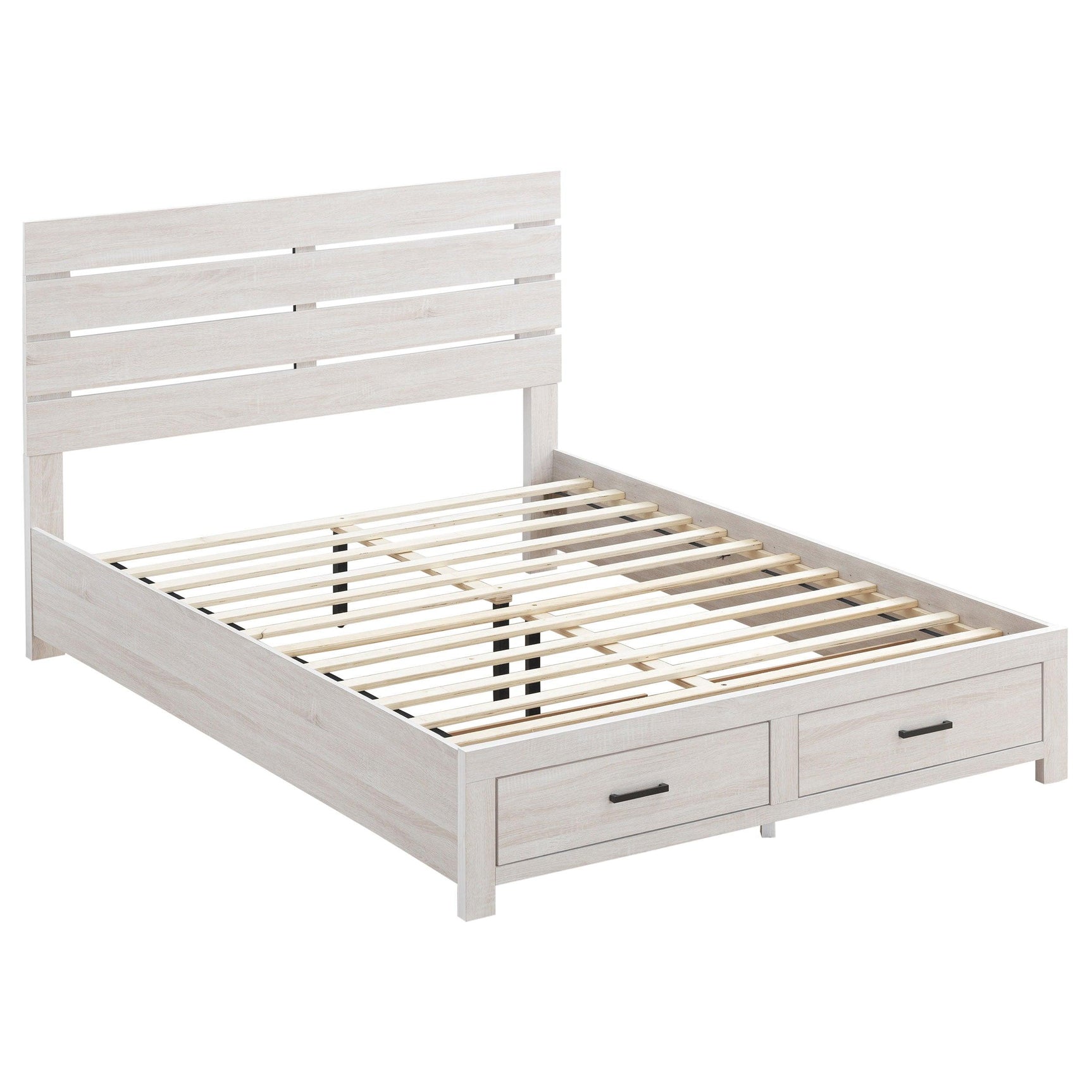 Bedroom view showing Marion Coastal White Storage Bedroom Set bed
