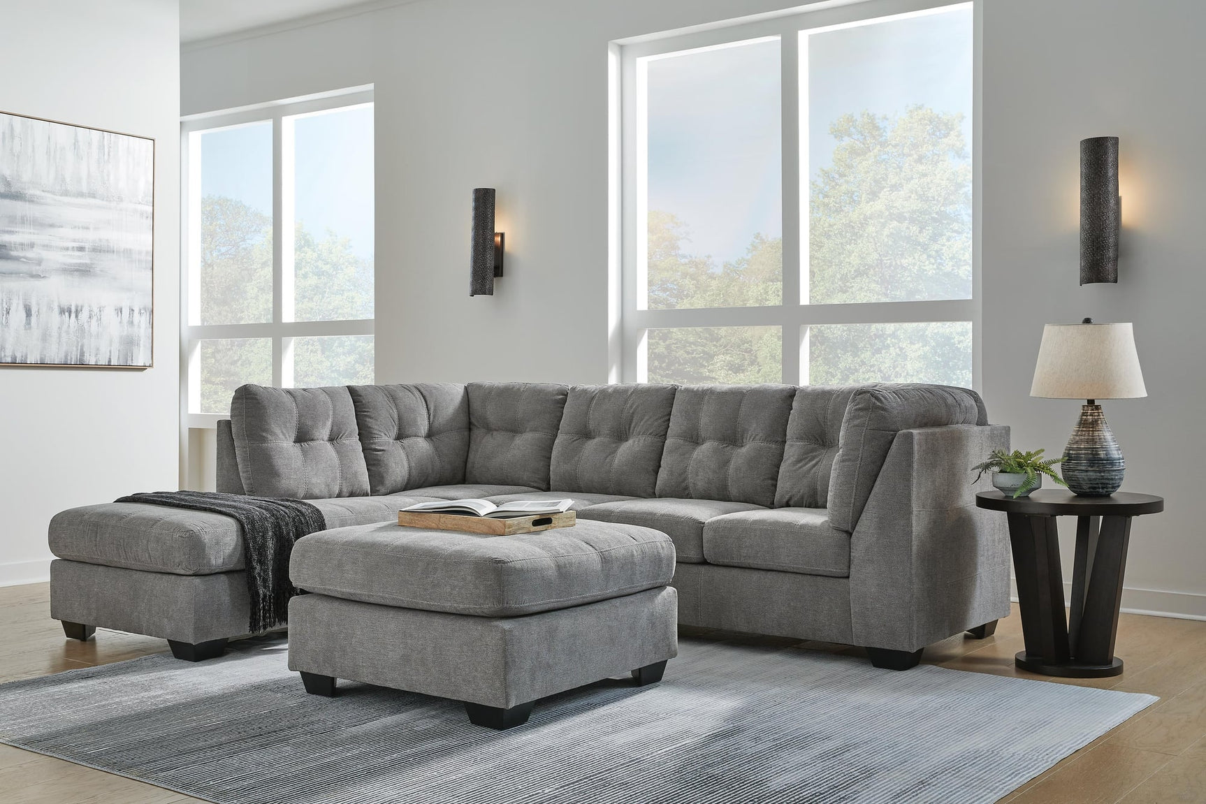 Marleton Gray 2-Piece Sleeper Sectional with Ottoman - image 1