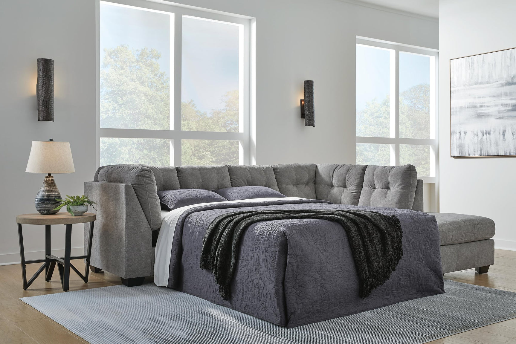 Marleton Gray 2-Piece Sleeper Sectional with Ottoman - image 9