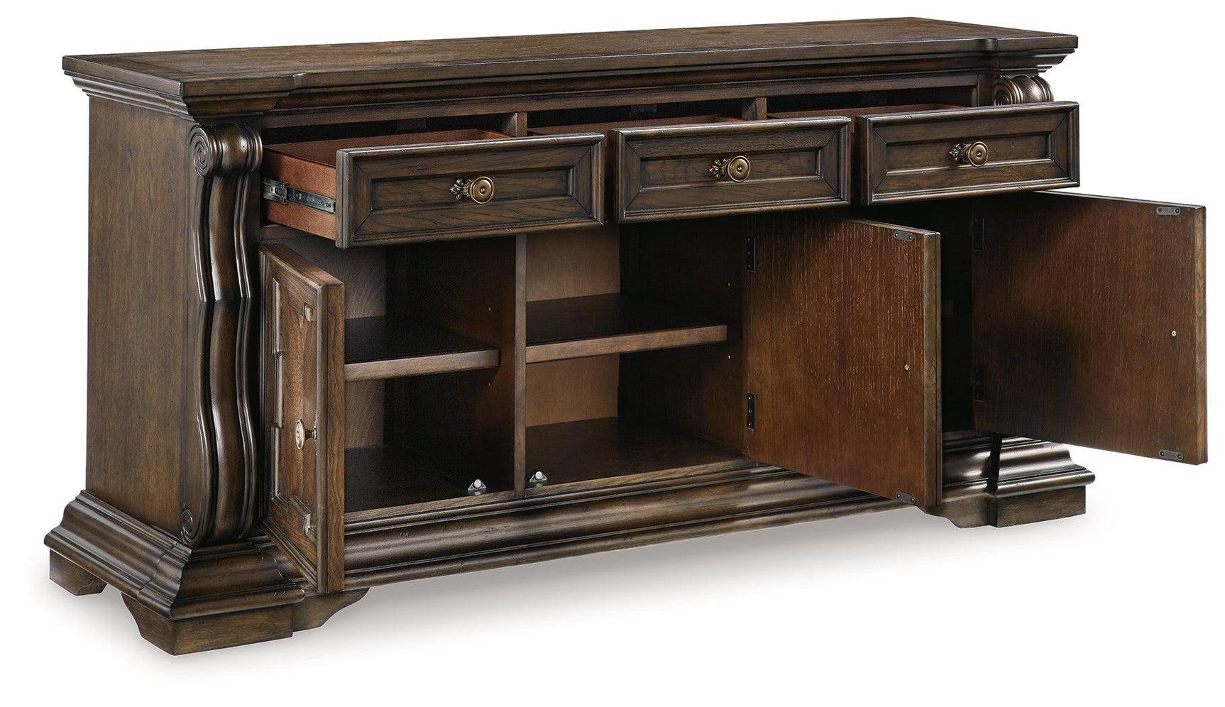 Traditional style Maylee Buffet with cabinetry open