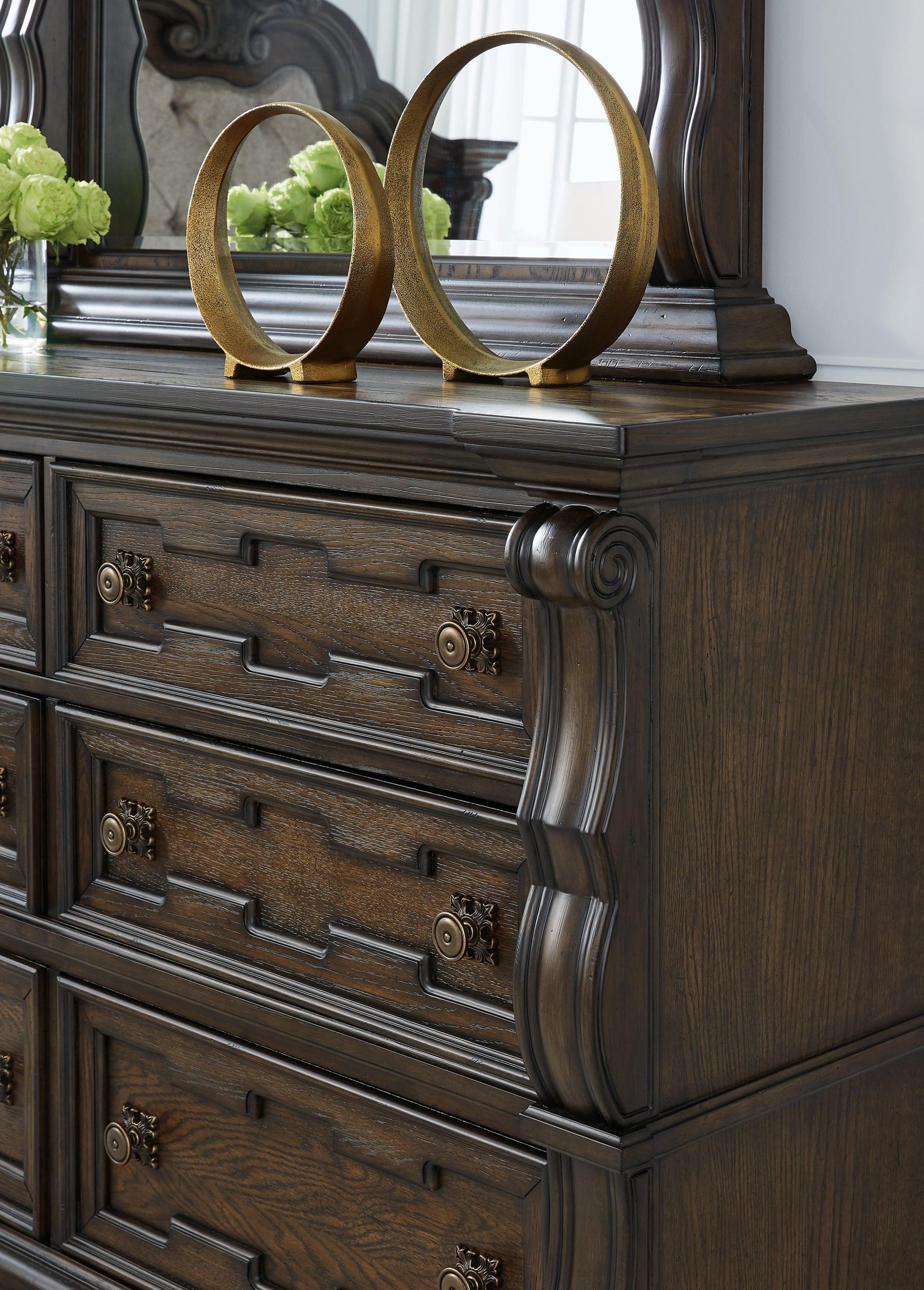 Maylee Dark Brown Dresser And Mirror - Ella Furniture