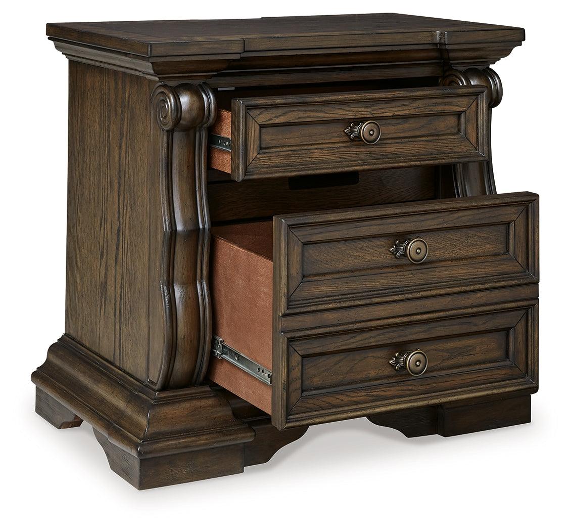 Maylee Dark Brown Nightstand power and USB ports