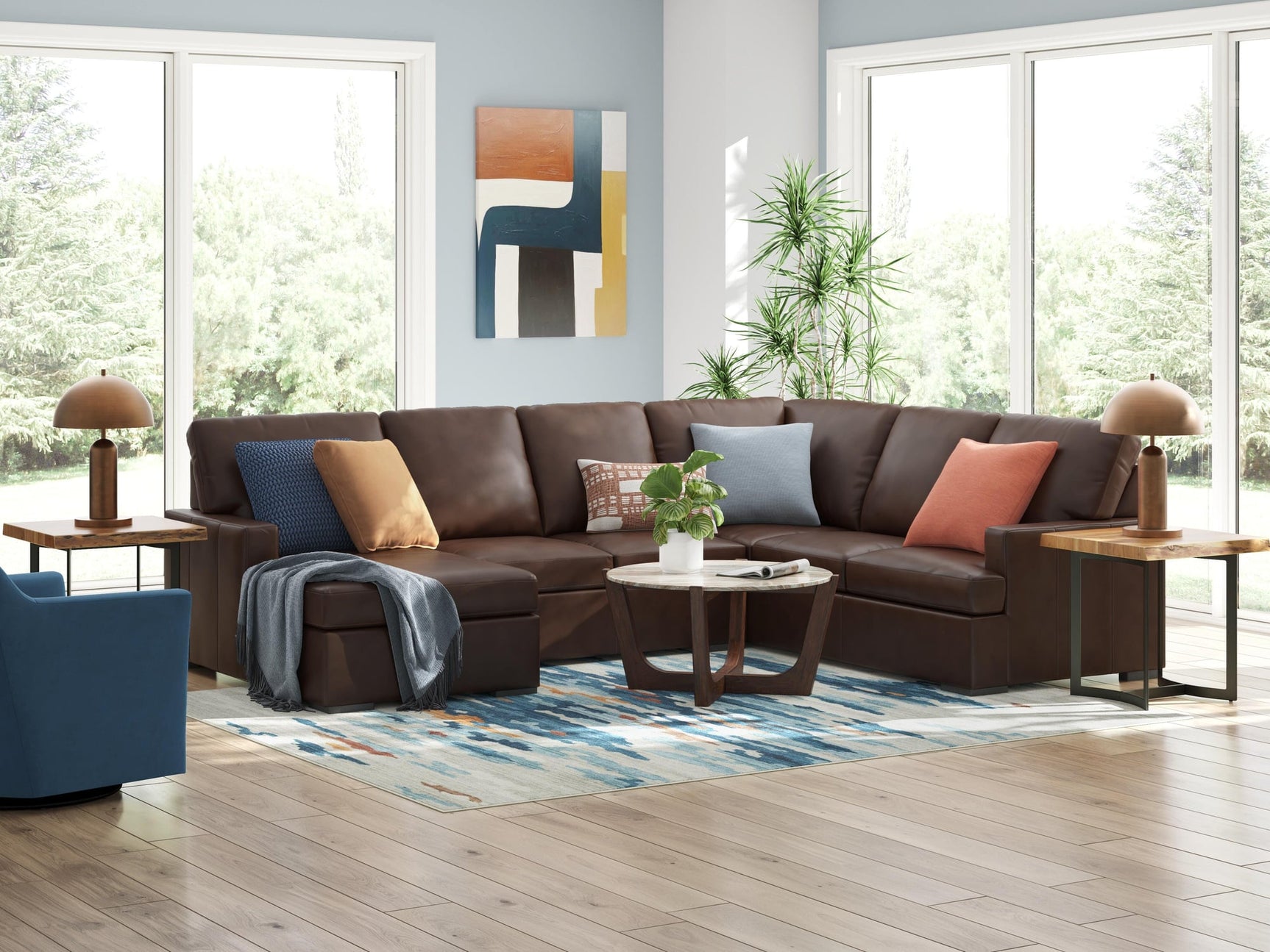 McDowlan Coffee Leather 3-Piece Sectional with Chaise - image 3