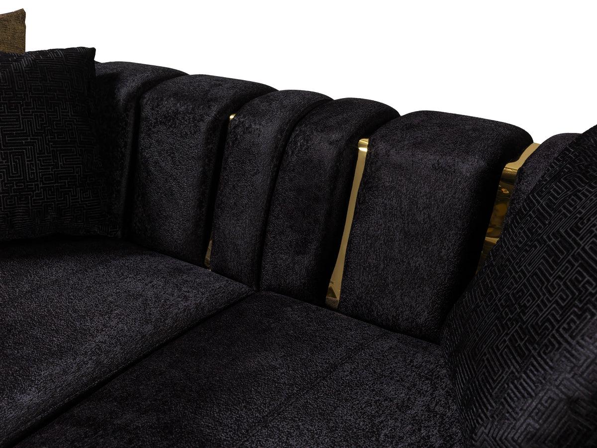 Michelle Black Velvet Curved Sectional sofa in living room