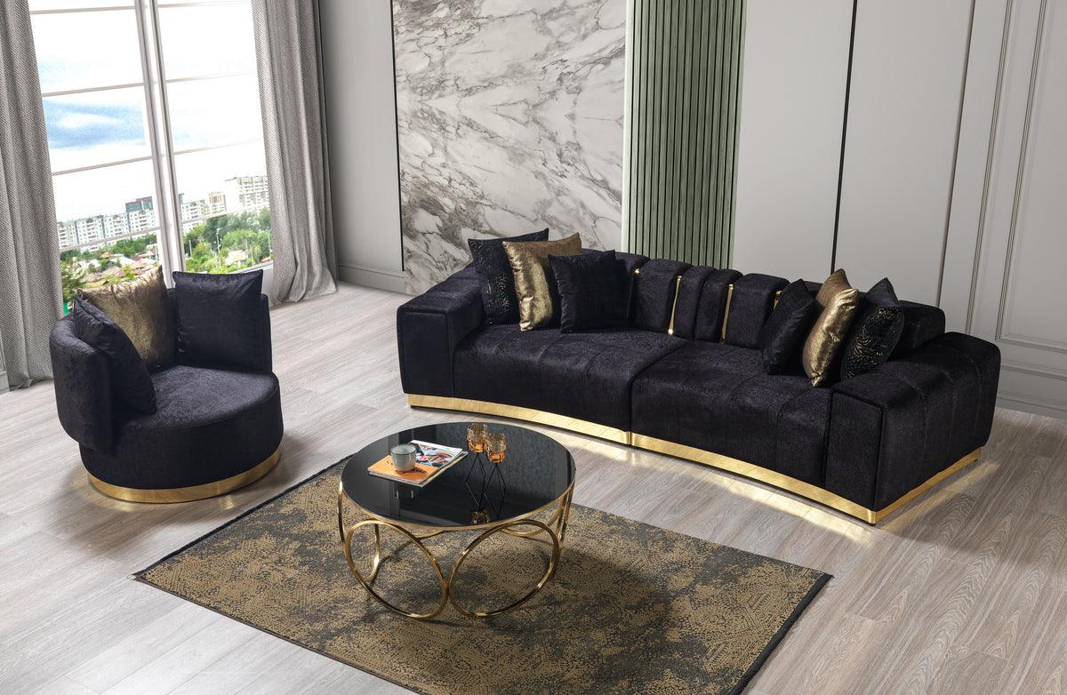 Michelle Black Velvet Curved Sectional sofa in living room