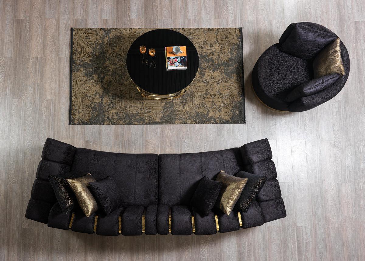 Michelle Black Velvet Curved Sectional sofa in living room