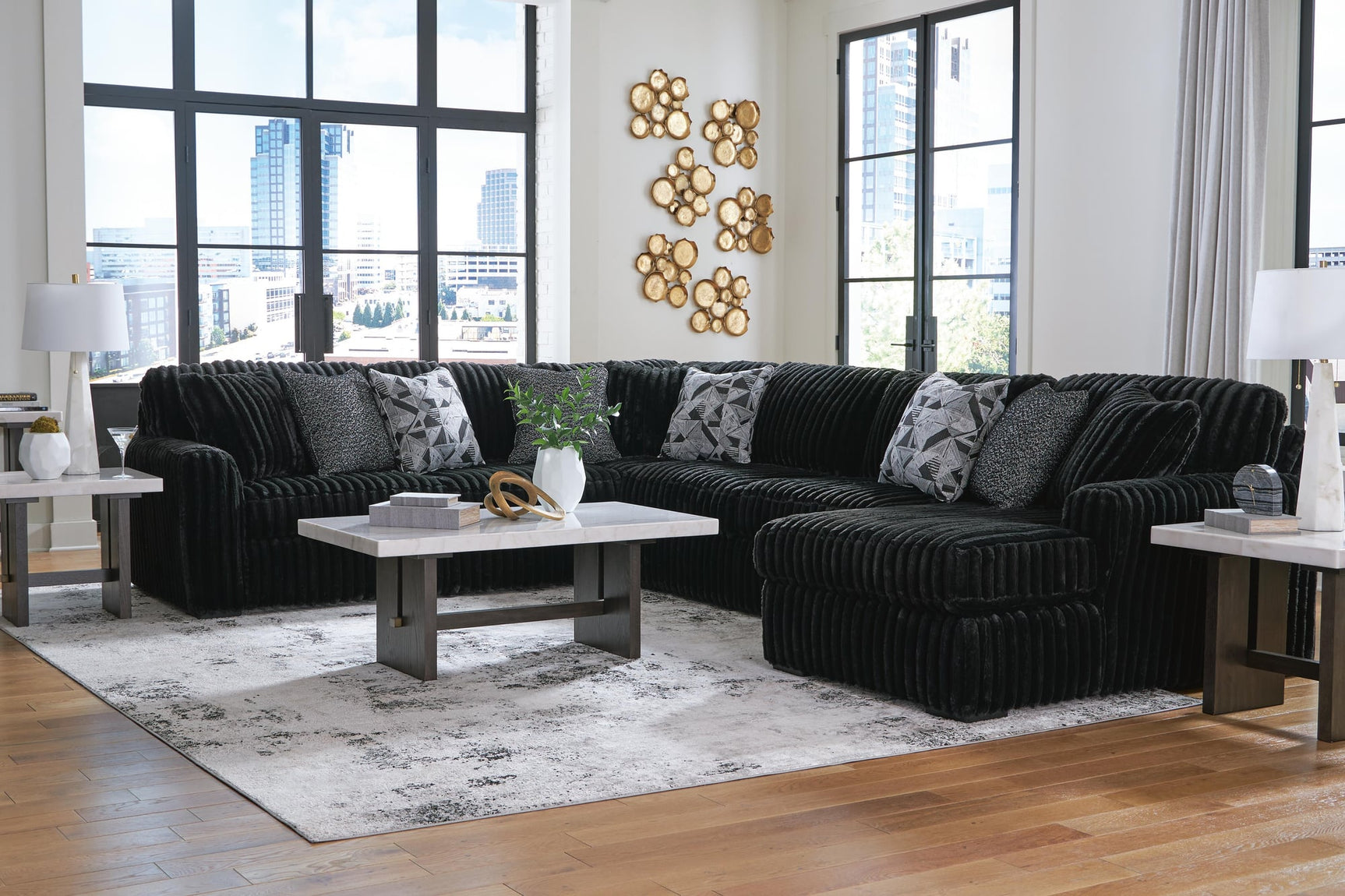 Midnight-Madness Onyx Velvet 4-Piece Sectional with Chaise - image 4