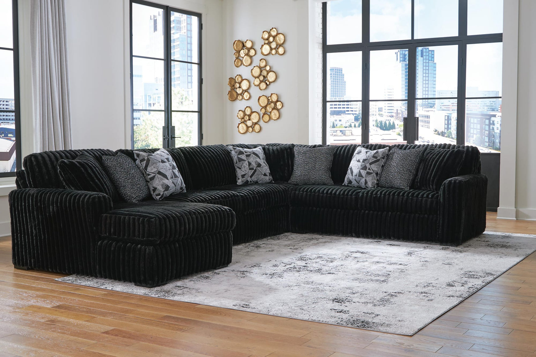 Midnight-Madness Onyx Velvet 4-Piece Sectional with Chaise from Decor Furniture
