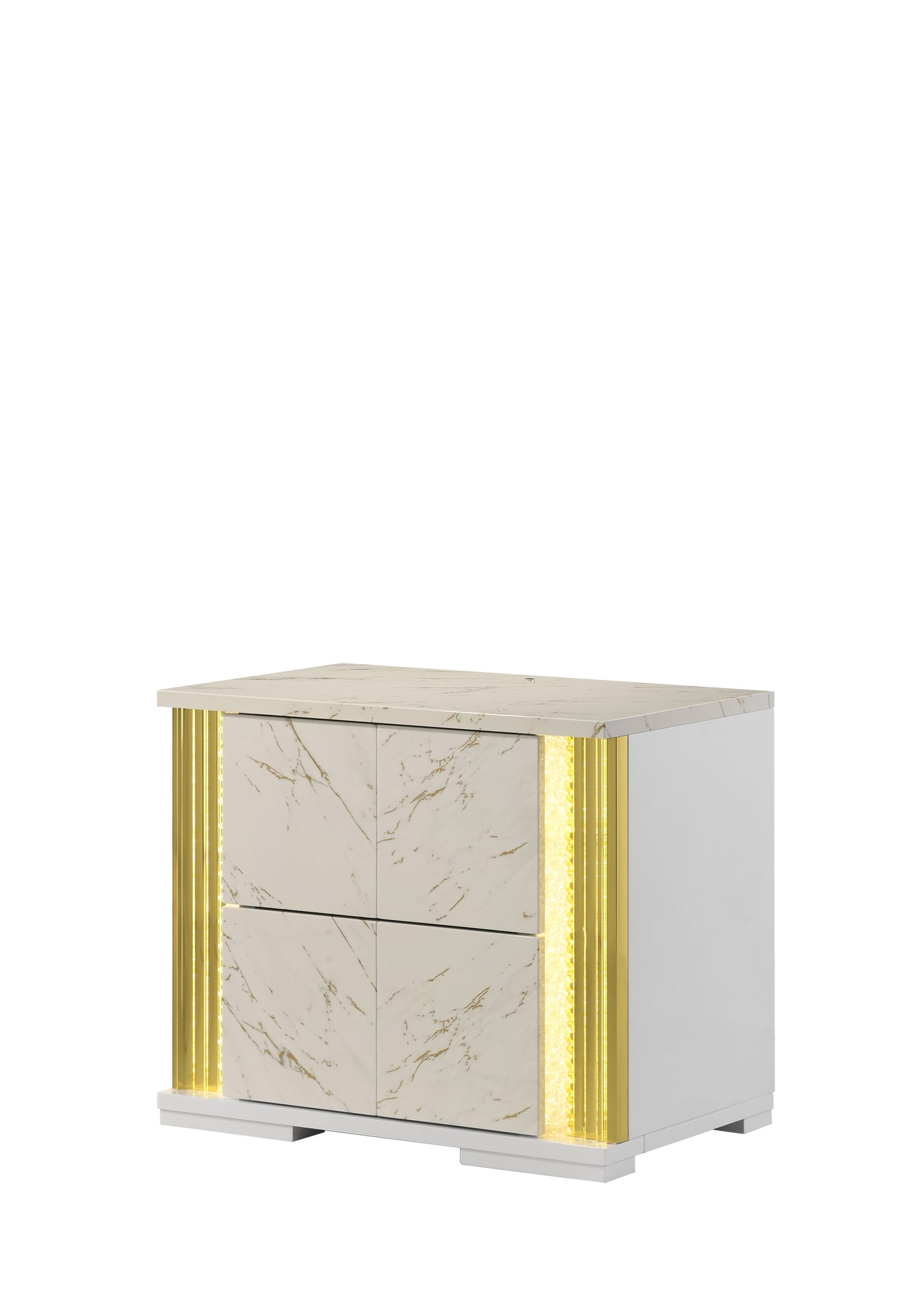 Mika Ultra-Modern Faux White Marble Bedroom Set with Warm Gold Veining and LED Ambient Lighting view 8