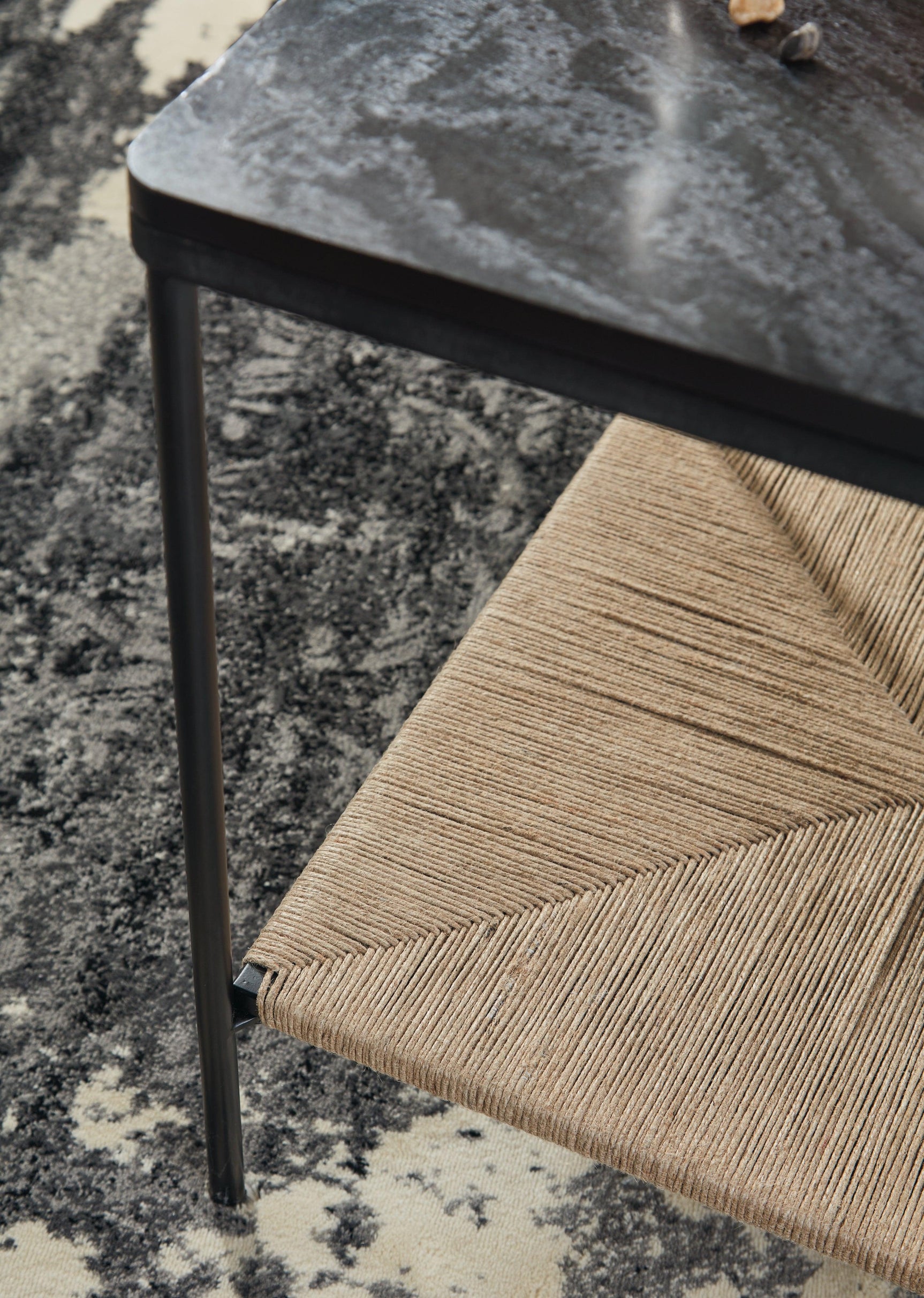 Natural jute woven bottom shelf on Minrich Accent Table