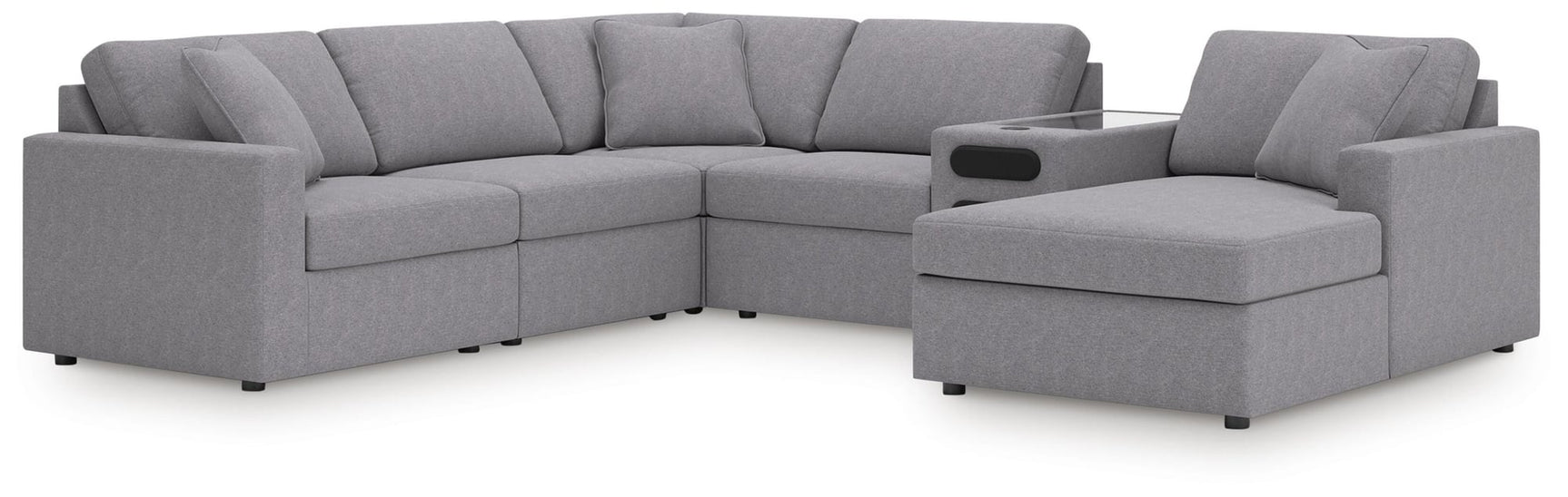 Modmax Granite Performance Fabric,Next-Gen Nuvella™ 6-Piece Sectional with Audio System and Chaise - image 1