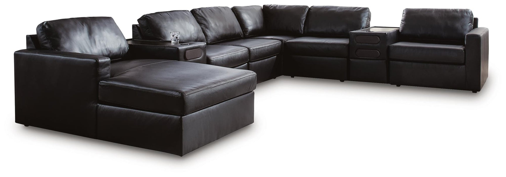 Modmax II Black Leather 8-Piece Sectional with Chaise and Audio Consoles - image 2