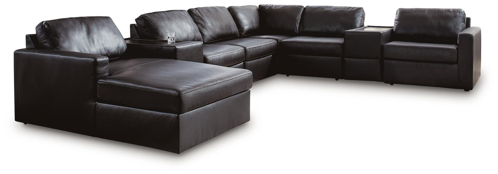 Modmax II Black Leather 8-Piece Sectional with Chaise and Storage Consoles - image 2