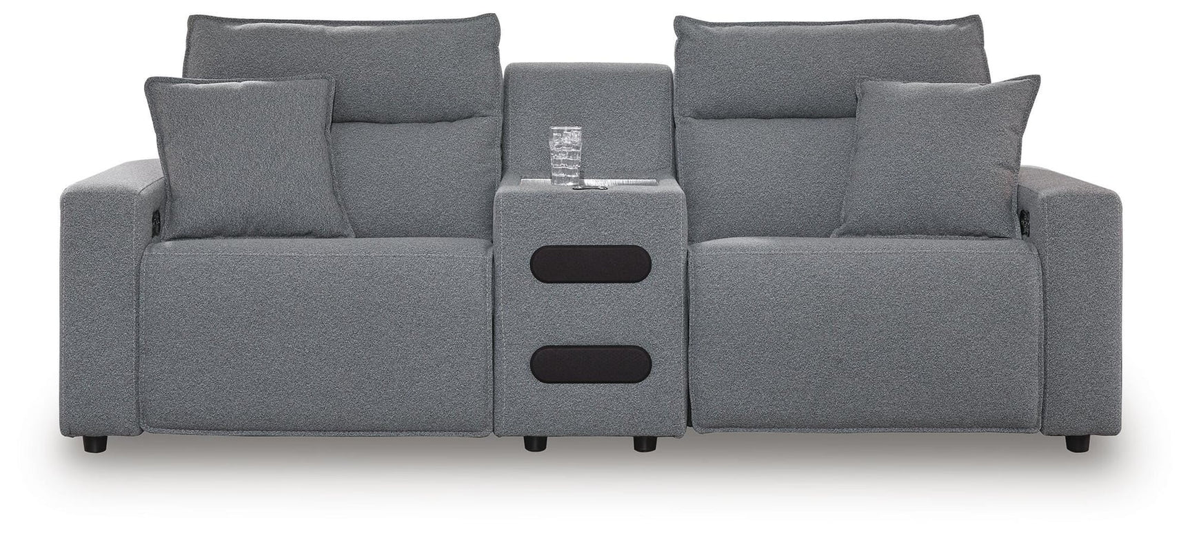Modmax II Salt and Pepper Next-Gen Nuvella™ 3-Piece Power Reclining Sectional with Audio Console - image 2