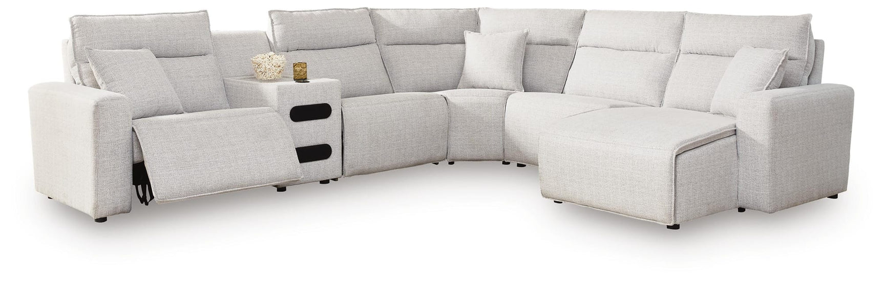 Modmax II Stone 6-Piece Reclining Sectional with Chaise and Audio Console view 2