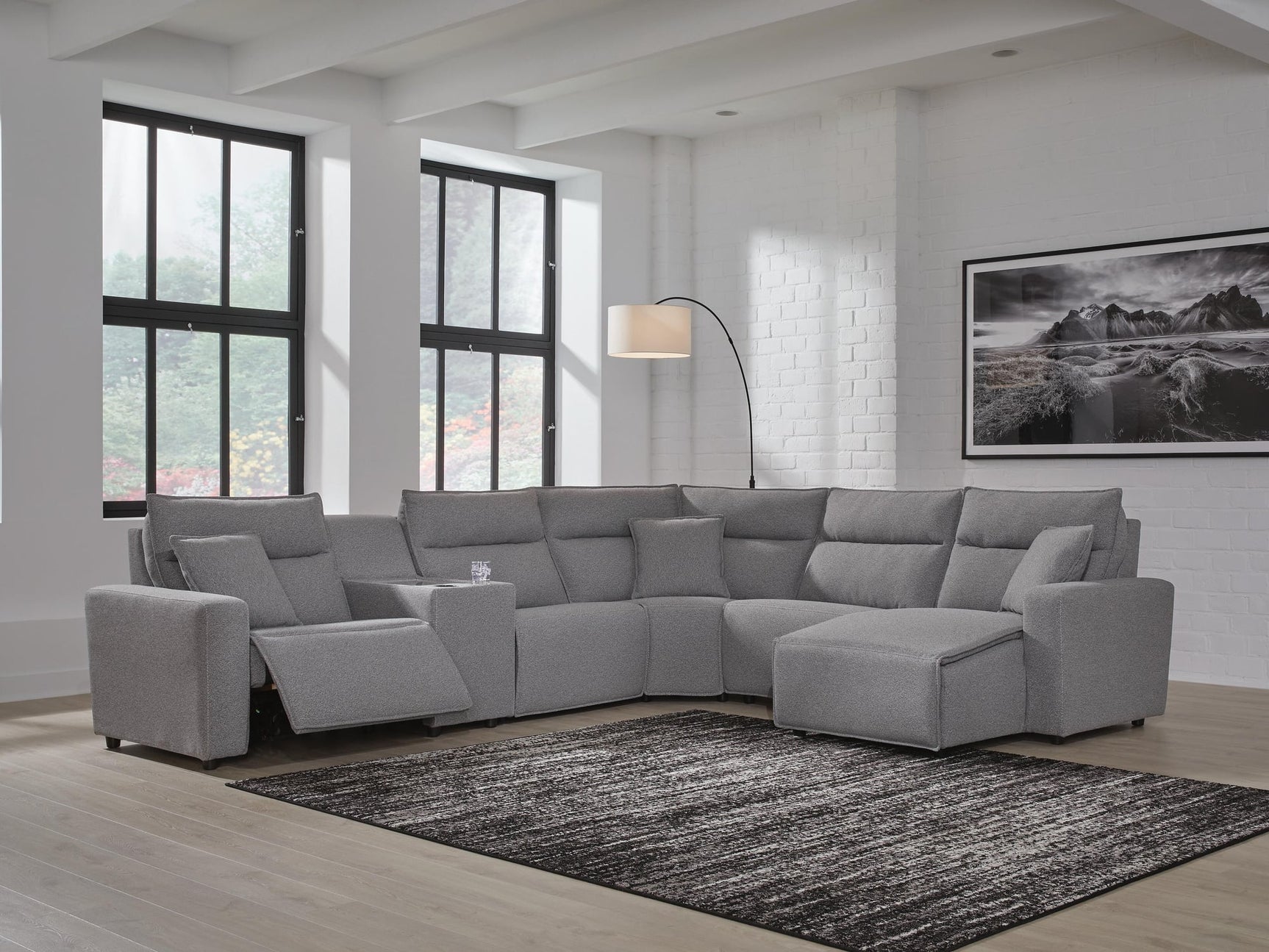 Modmax II Salt and Pepper Next-Gen Nuvella™ 6-Piece Power Reclining Sectional with Chaise and Console - image 1