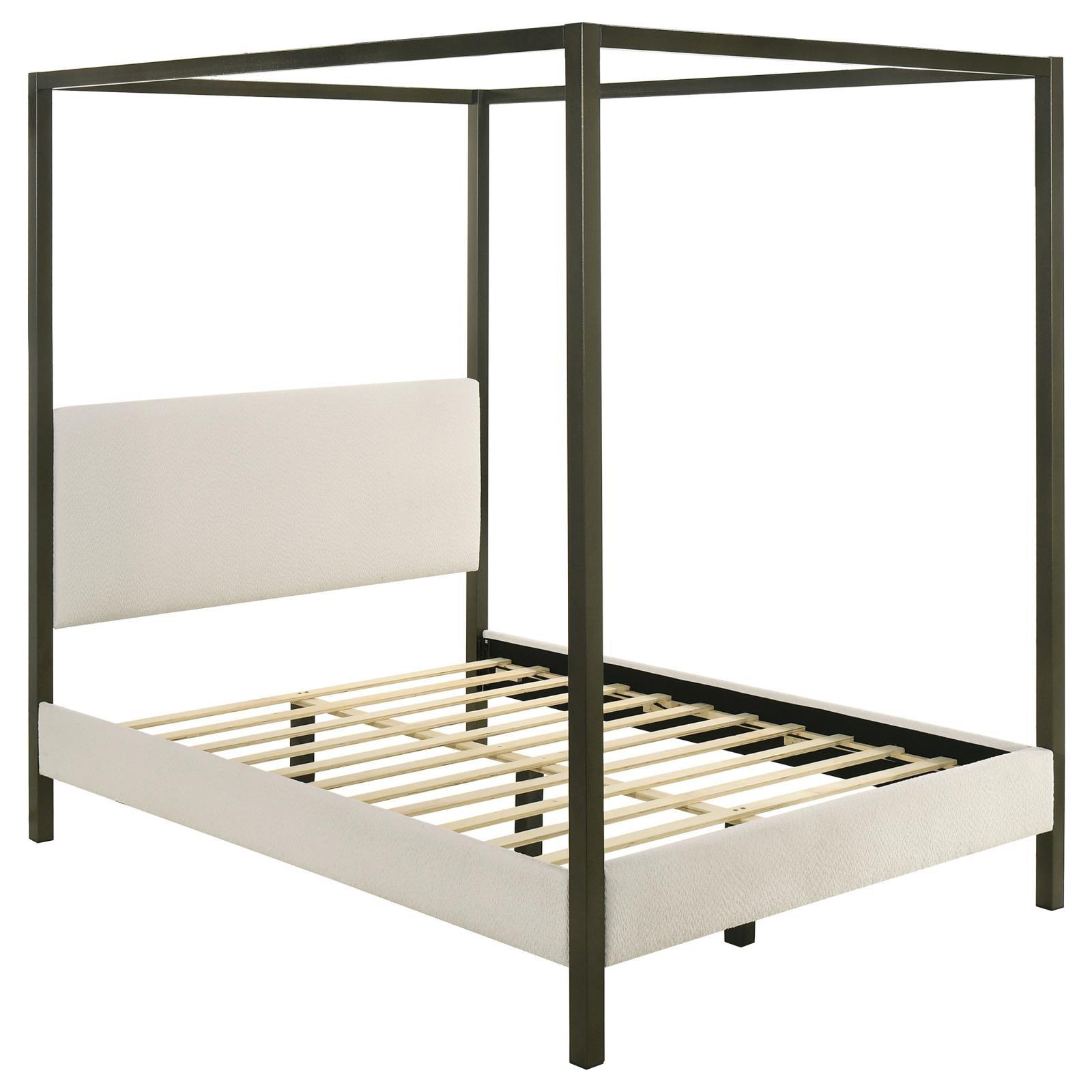 Side profile showing canopy frame and upholstered rails