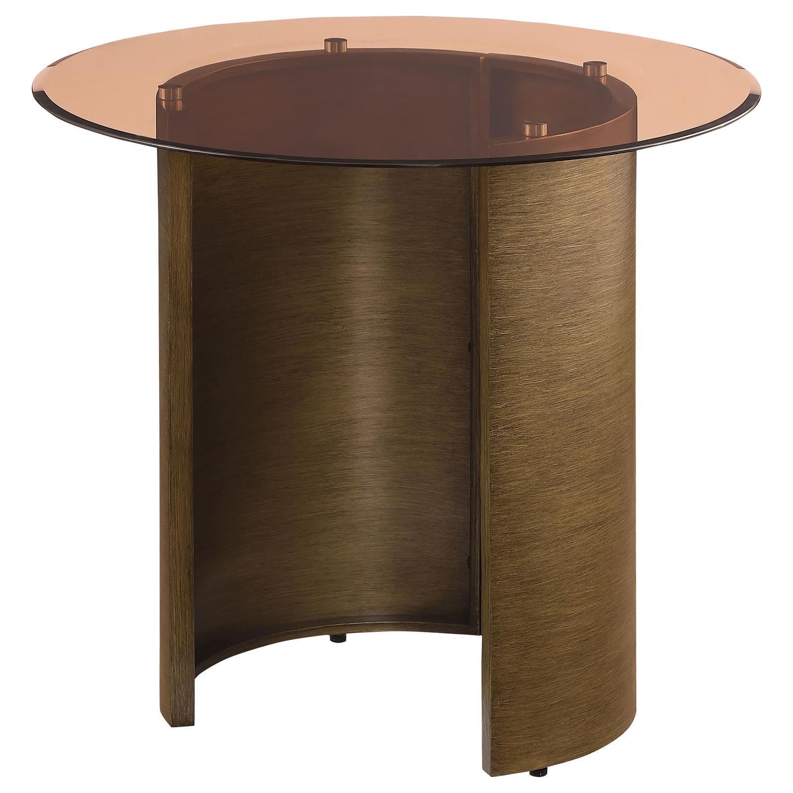 Detail of brushed bronze finish on Morena end table base