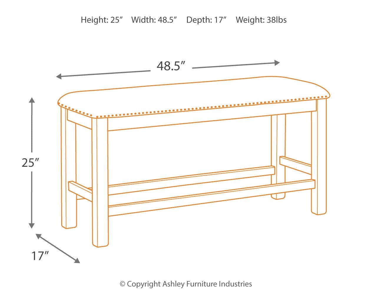 Bench seating at counter height dining table