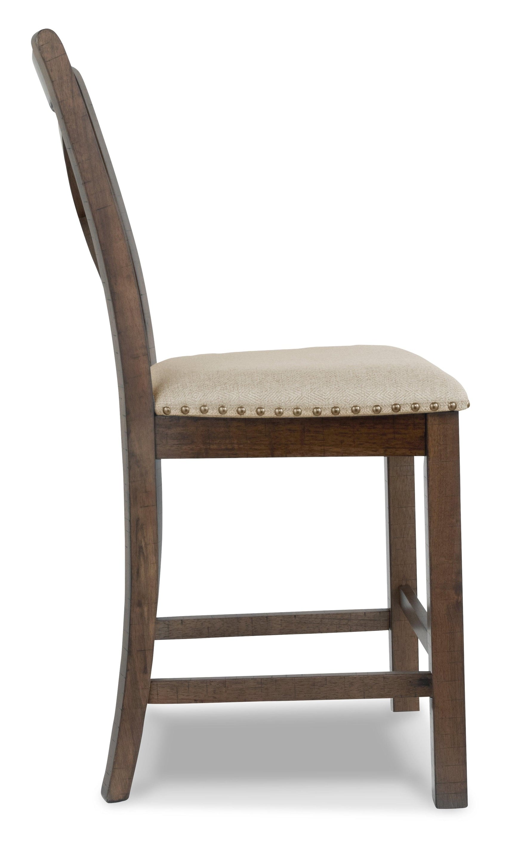 Nailhead trim detail on barstool upholstery