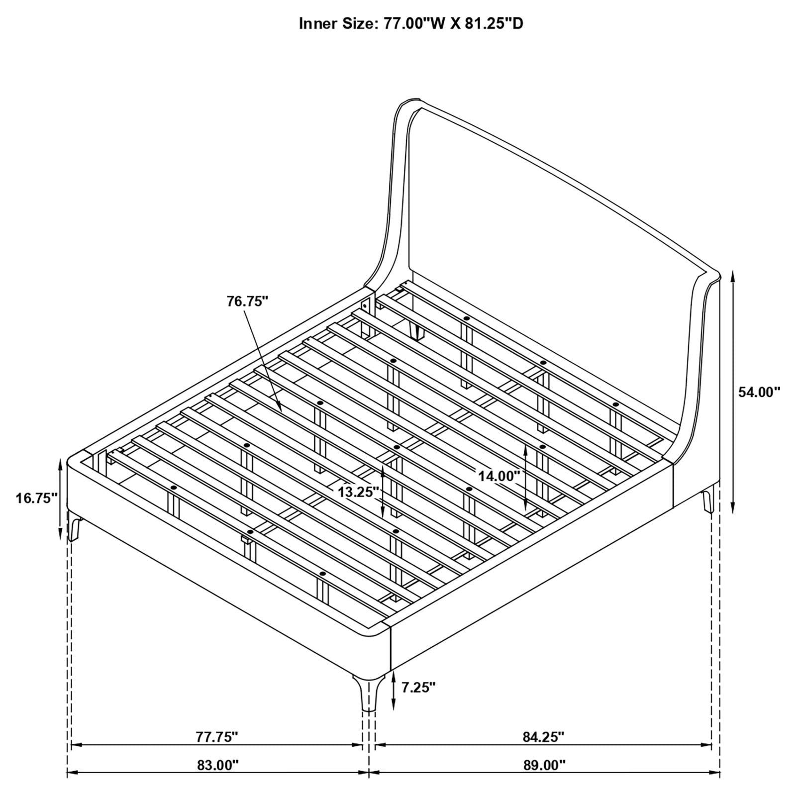 Mosby King platform bed viewed from footboard angle