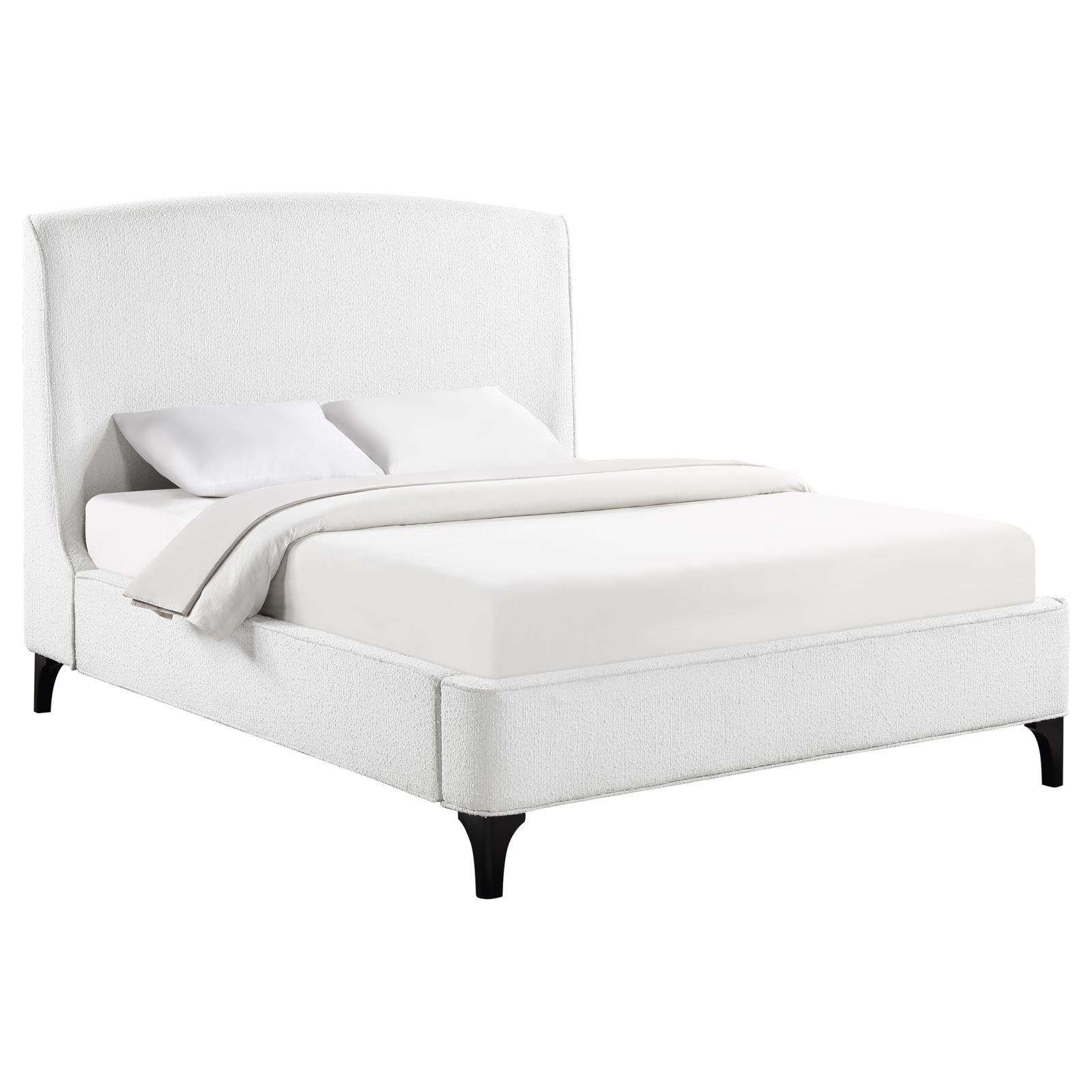 Mosby Eastern King Upholstered Curved Headboard Platform Bed White headboard close-up