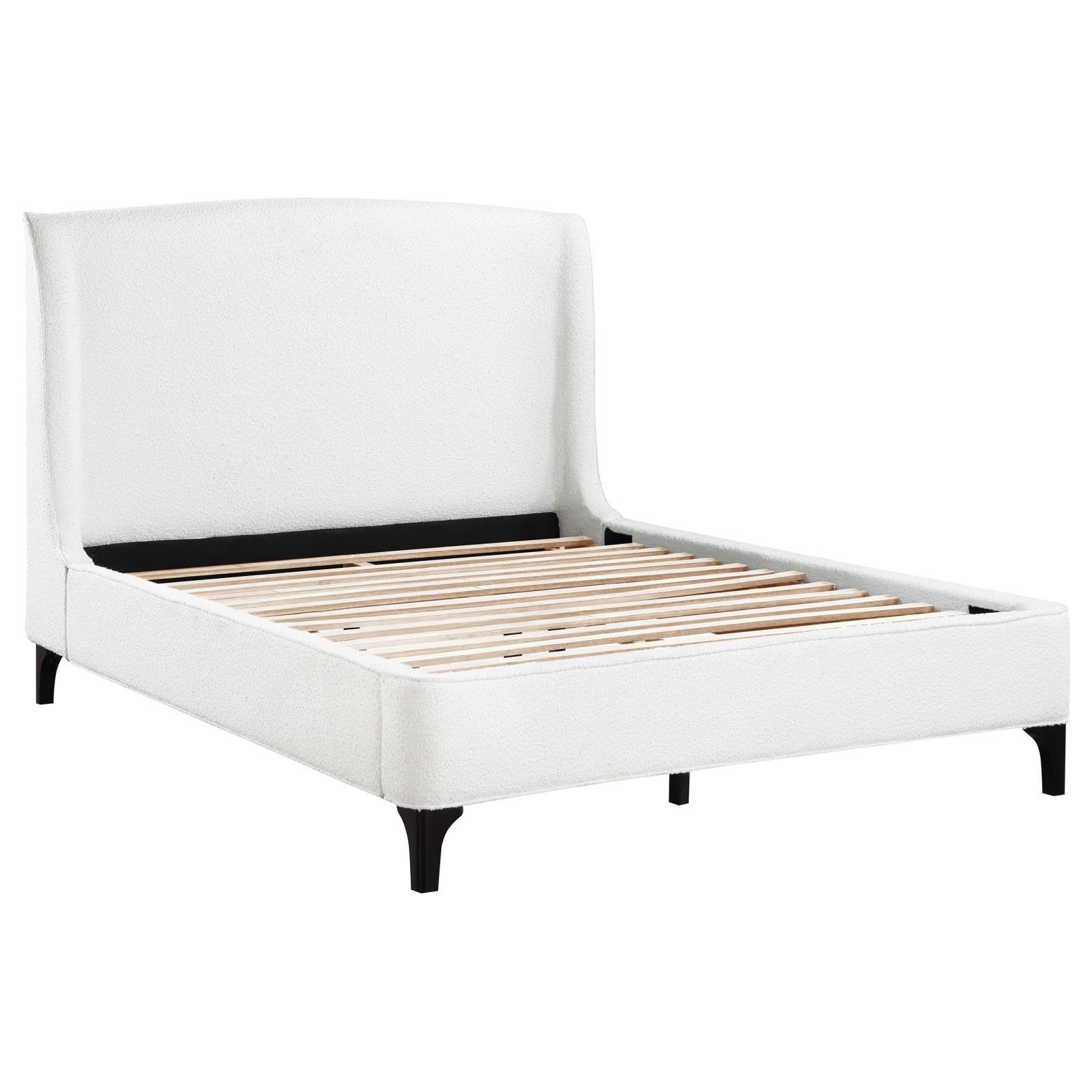 Mosby Queen Upholstered Curved Headboard Platform Bed White full bed view