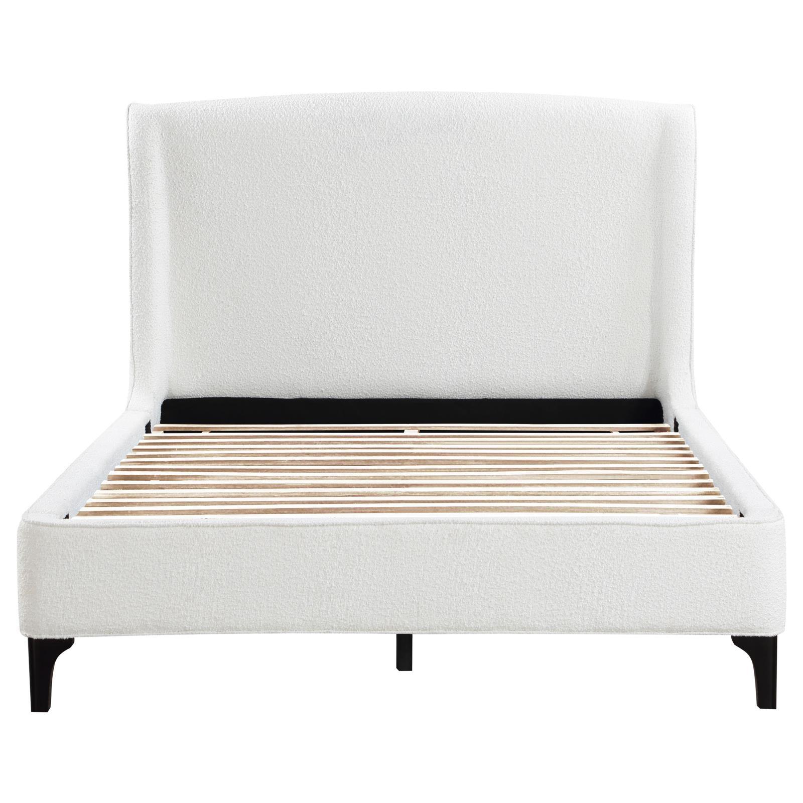 Mosby Queen Upholstered Curved Headboard Platform Bed White corner detail