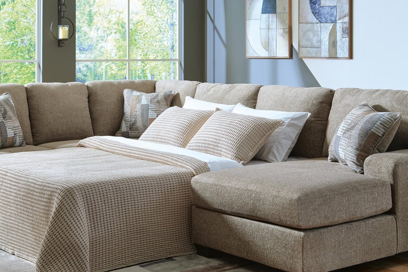 Newellen Hemp Chenille 3-Piece Sleeper Sectional with Chaise - image 3