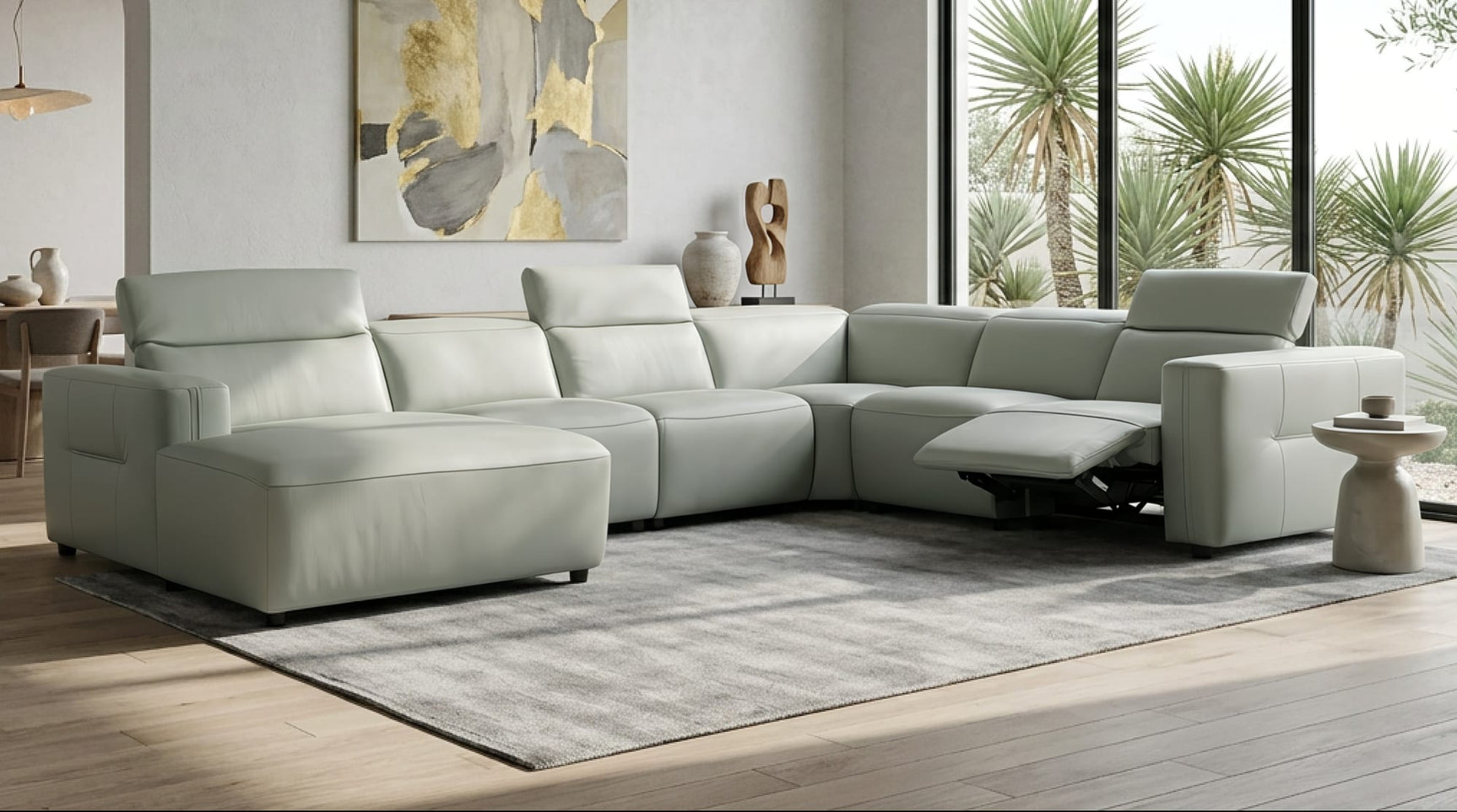 Noel Grey 6-Piece Italian Leather Power Reclining Sectional with Left-Facing Chaise and Right Arm Recliner from Decor Furniture